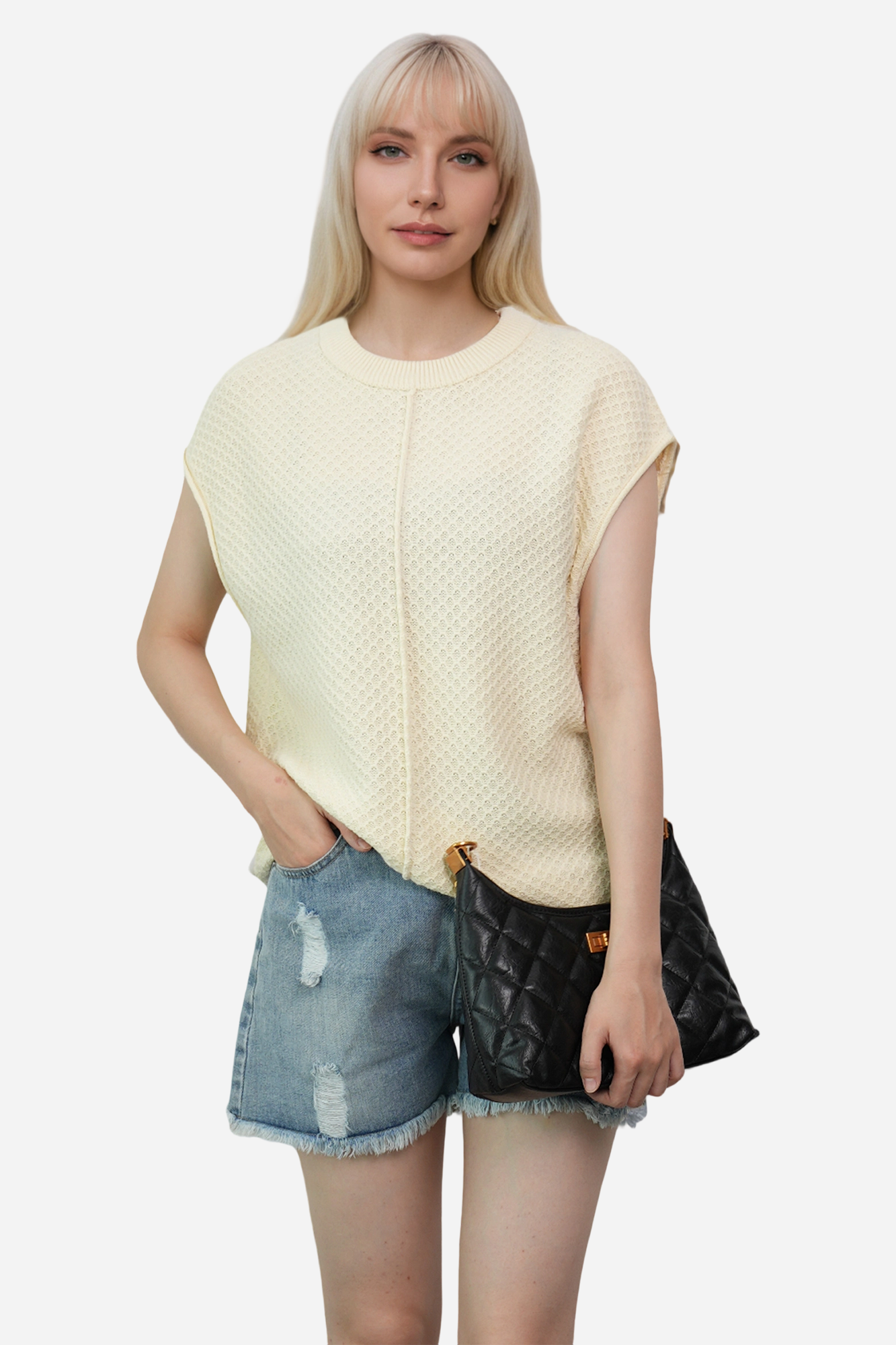Lightweight Textured Short Sleeve Pullover Sweater