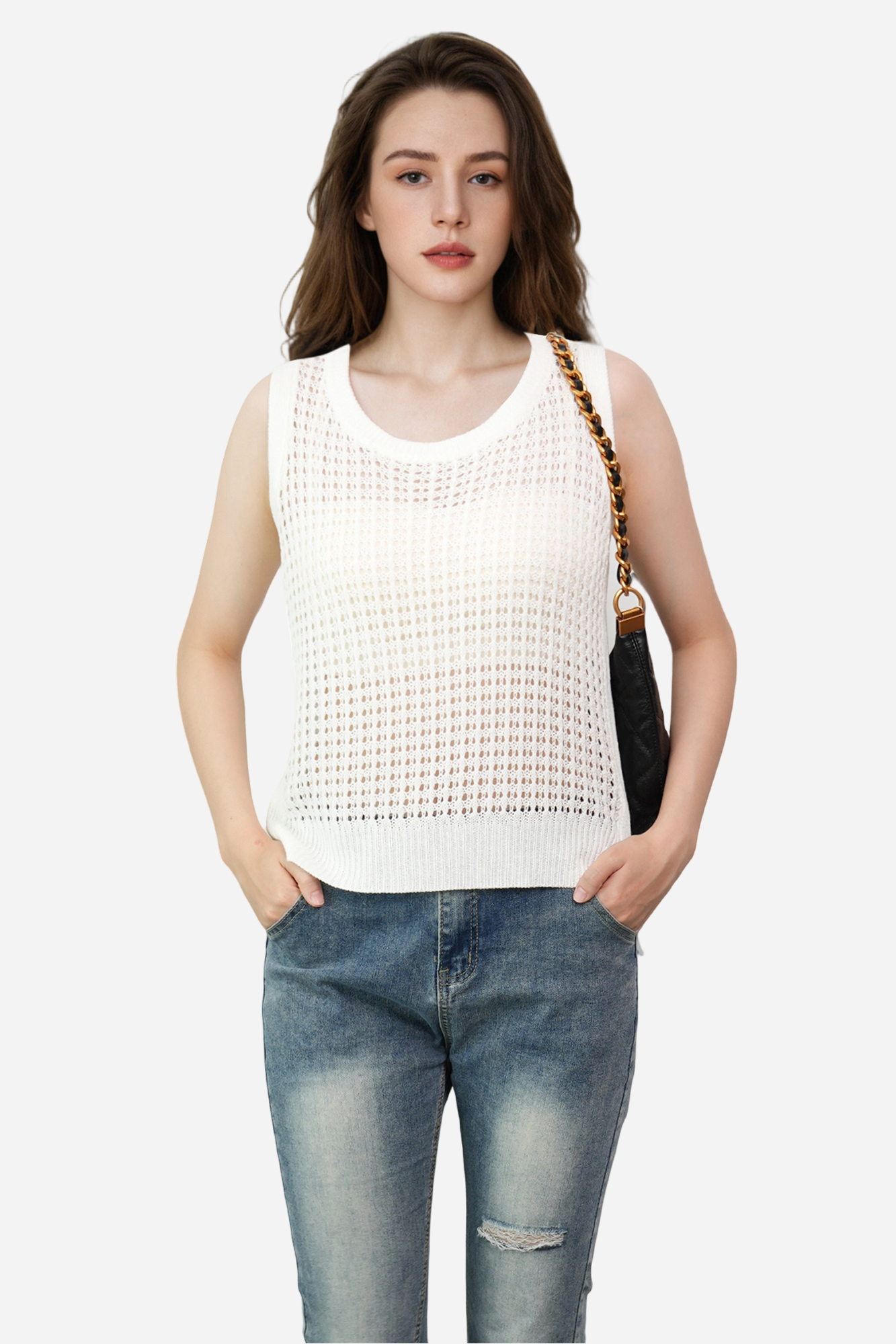 Crochet Cover Up Sweater for Women Sleeveless Beach