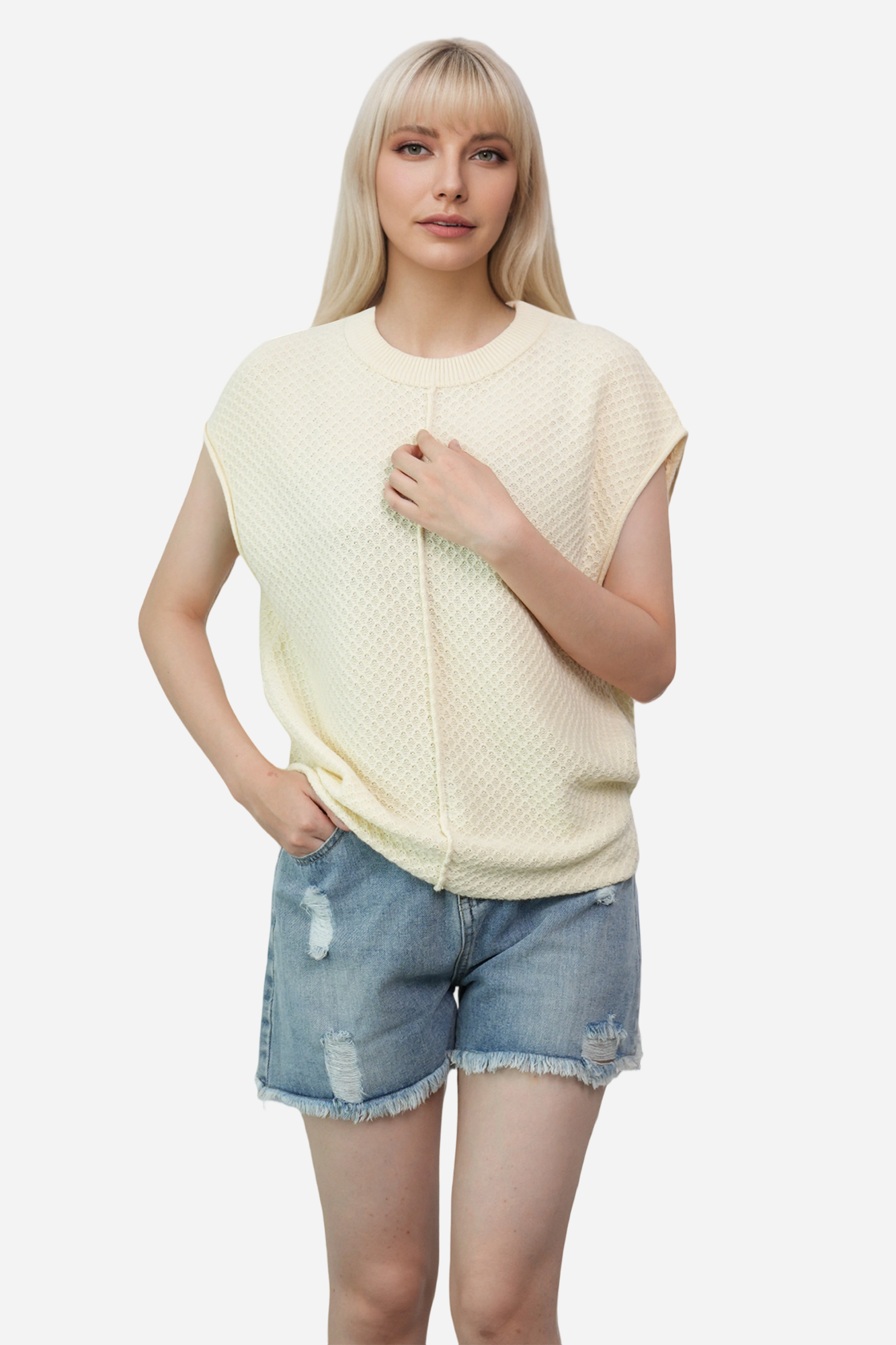 Lightweight Textured Short Sleeve Pullover Sweater