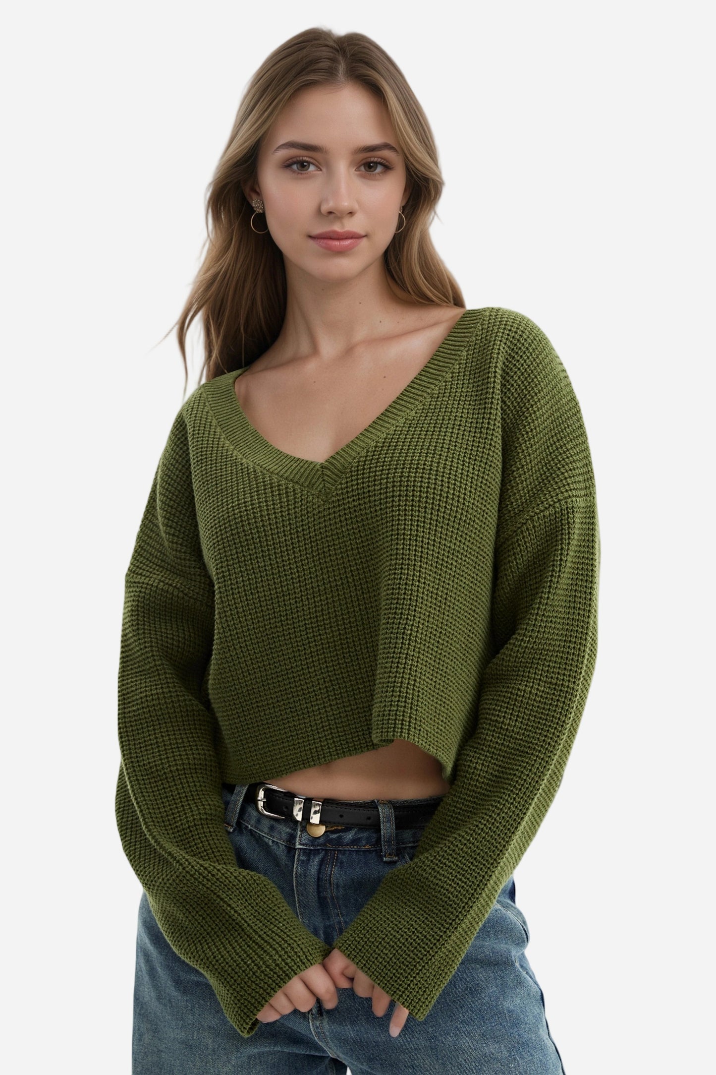 V-Neck Chunky Knit Oversized Pullover Sweater