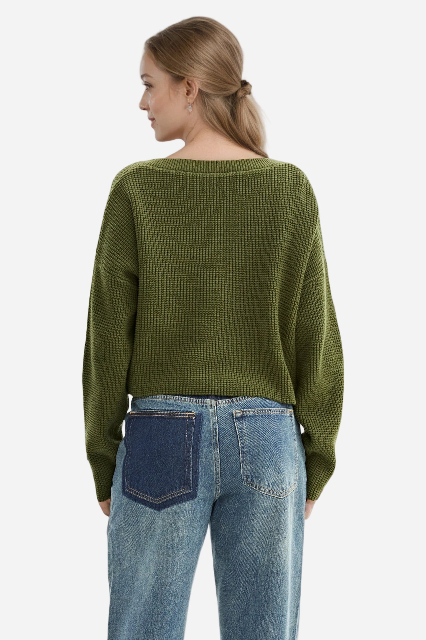 V-Neck Chunky Knit Oversized Pullover Sweater