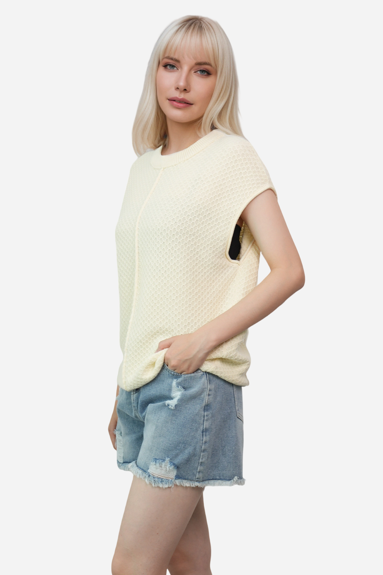 Lightweight Textured Short Sleeve Pullover Sweater