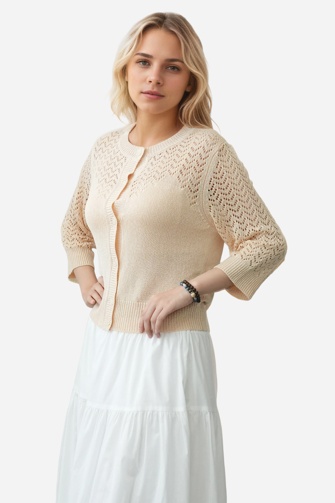 Lightweight Crochet Cardigan Sweater Open Front Knit