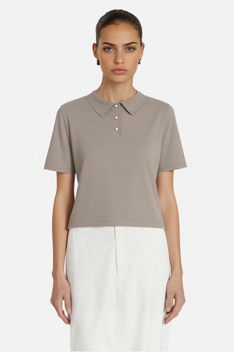 Elegant Taupe Polo Top for Versatile Styling
