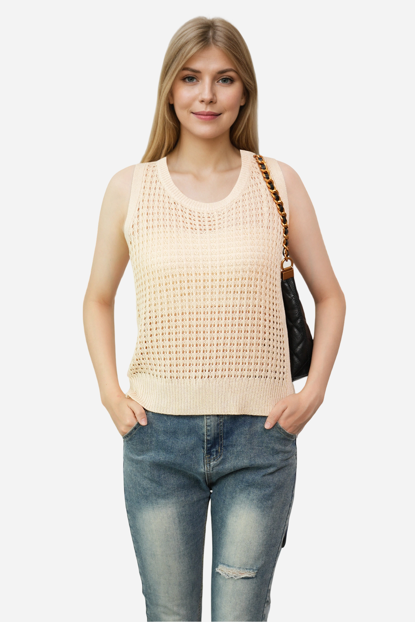 Crochet Cover Up Sweater for Women Sleeveless Beach