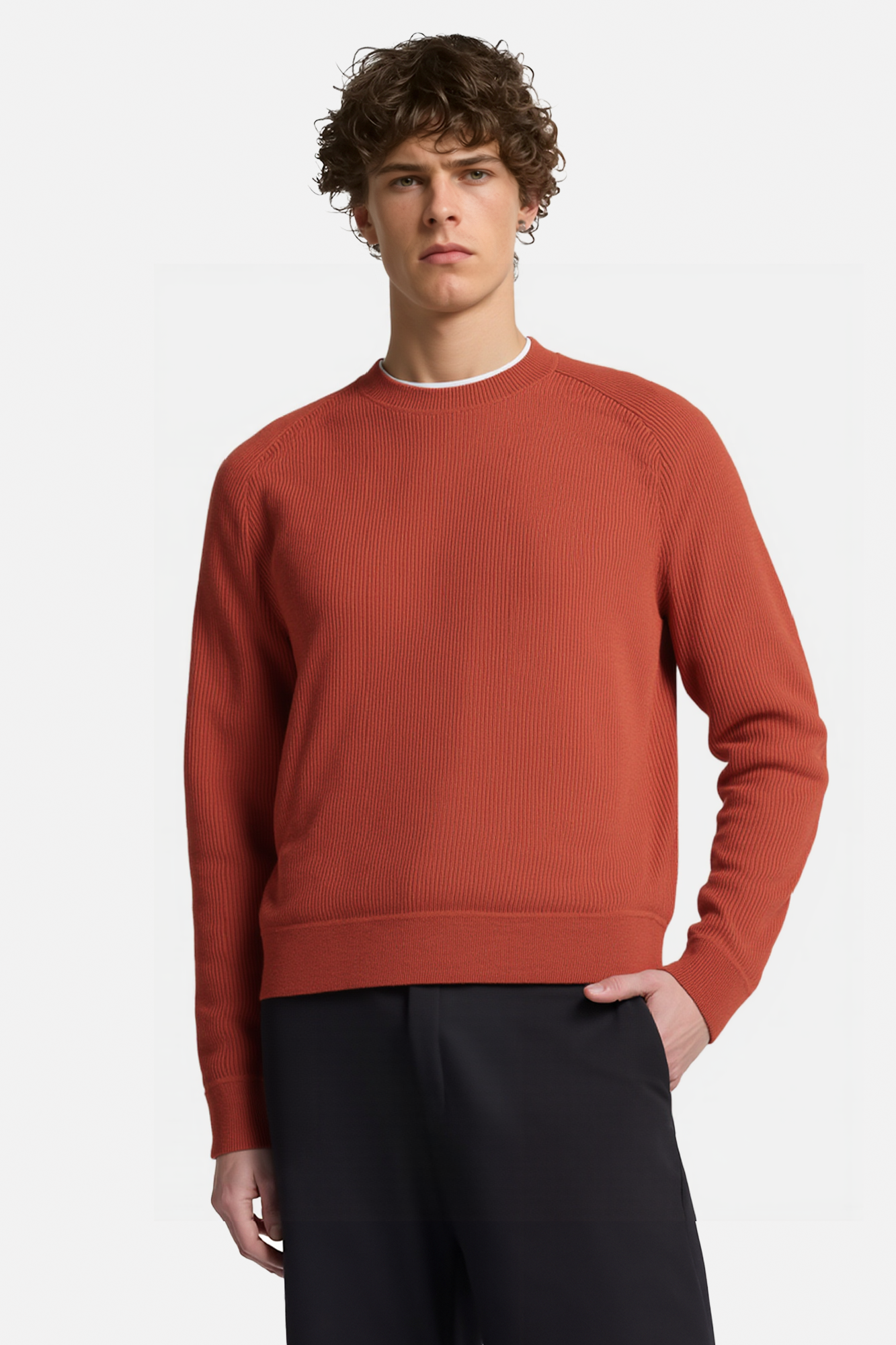 Ribbed Crew Neck Pullover Sweater