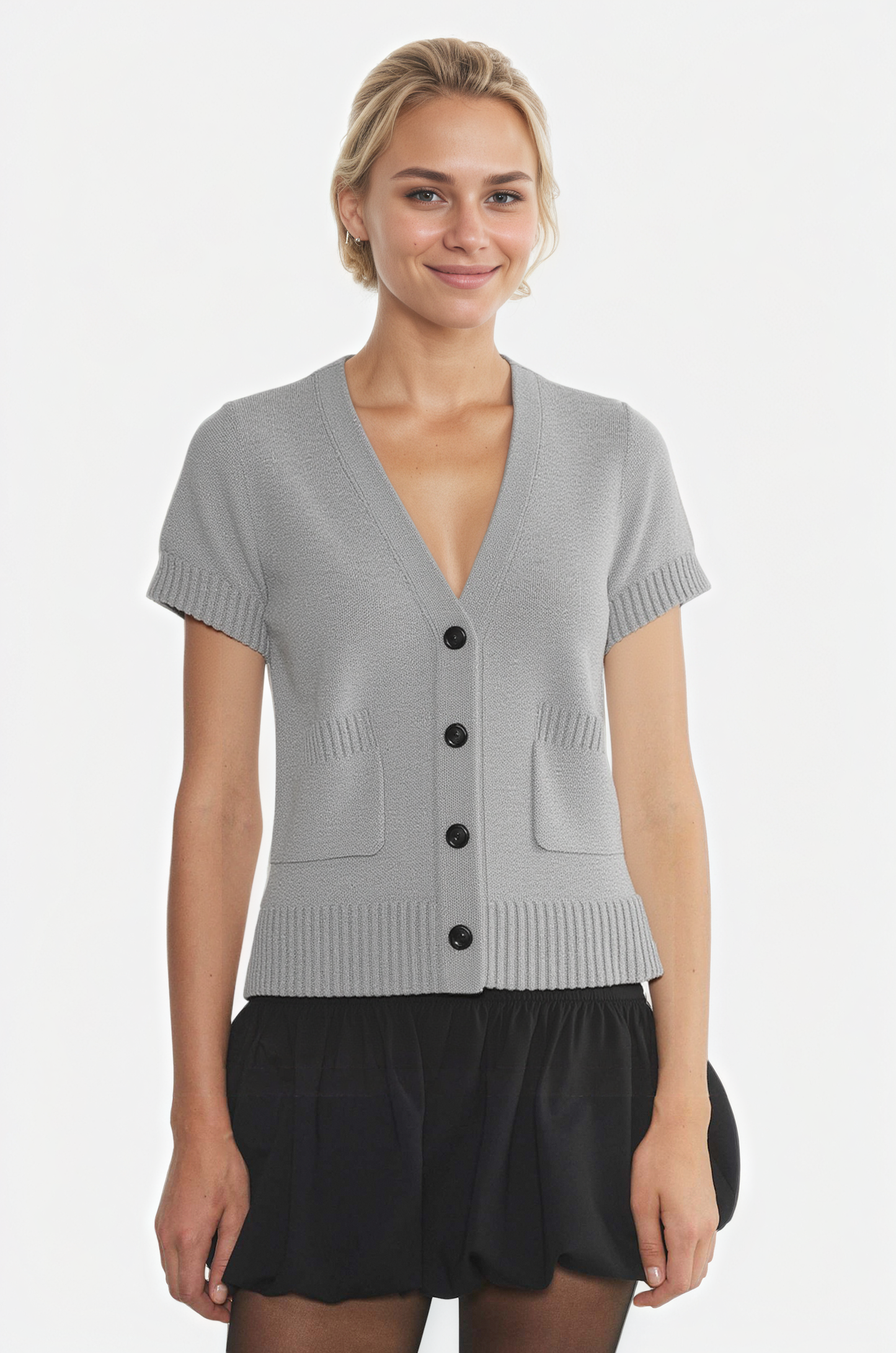 Elegant Short-Sleeve Button Knit Cardigan