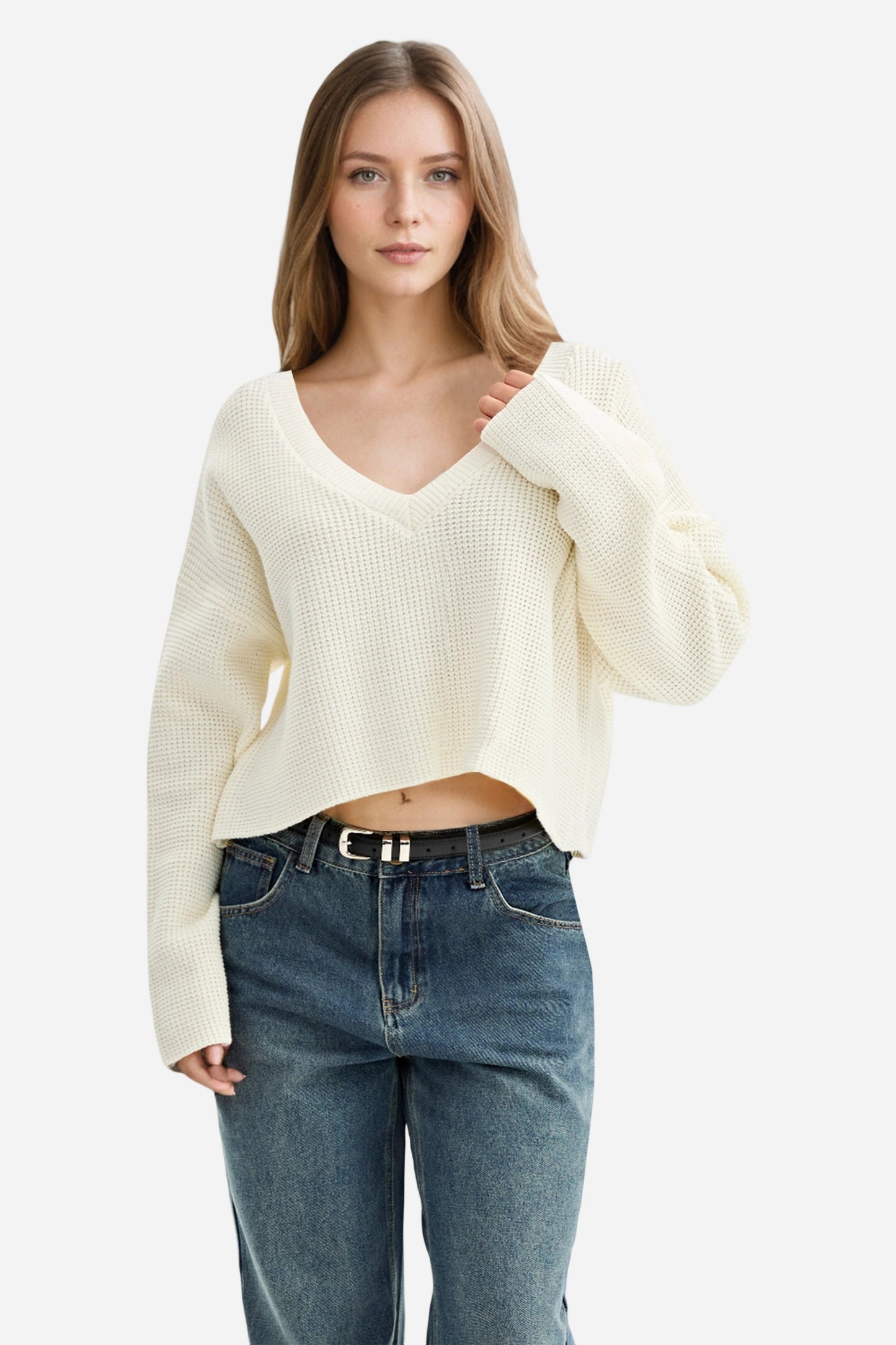 V-Neck Chunky Knit Oversized Pullover Sweater