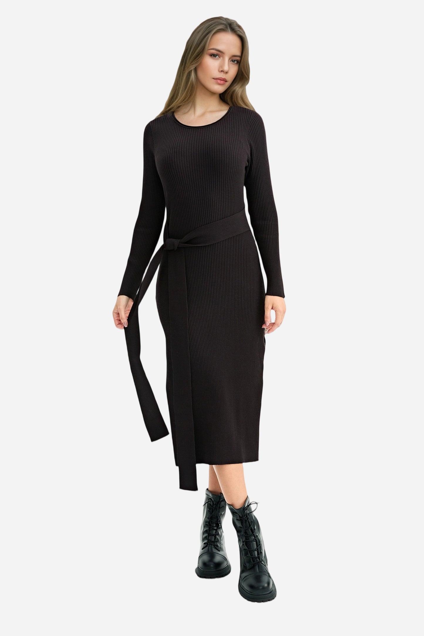 Bodycon Midi Dress Casual Knit Side Slit