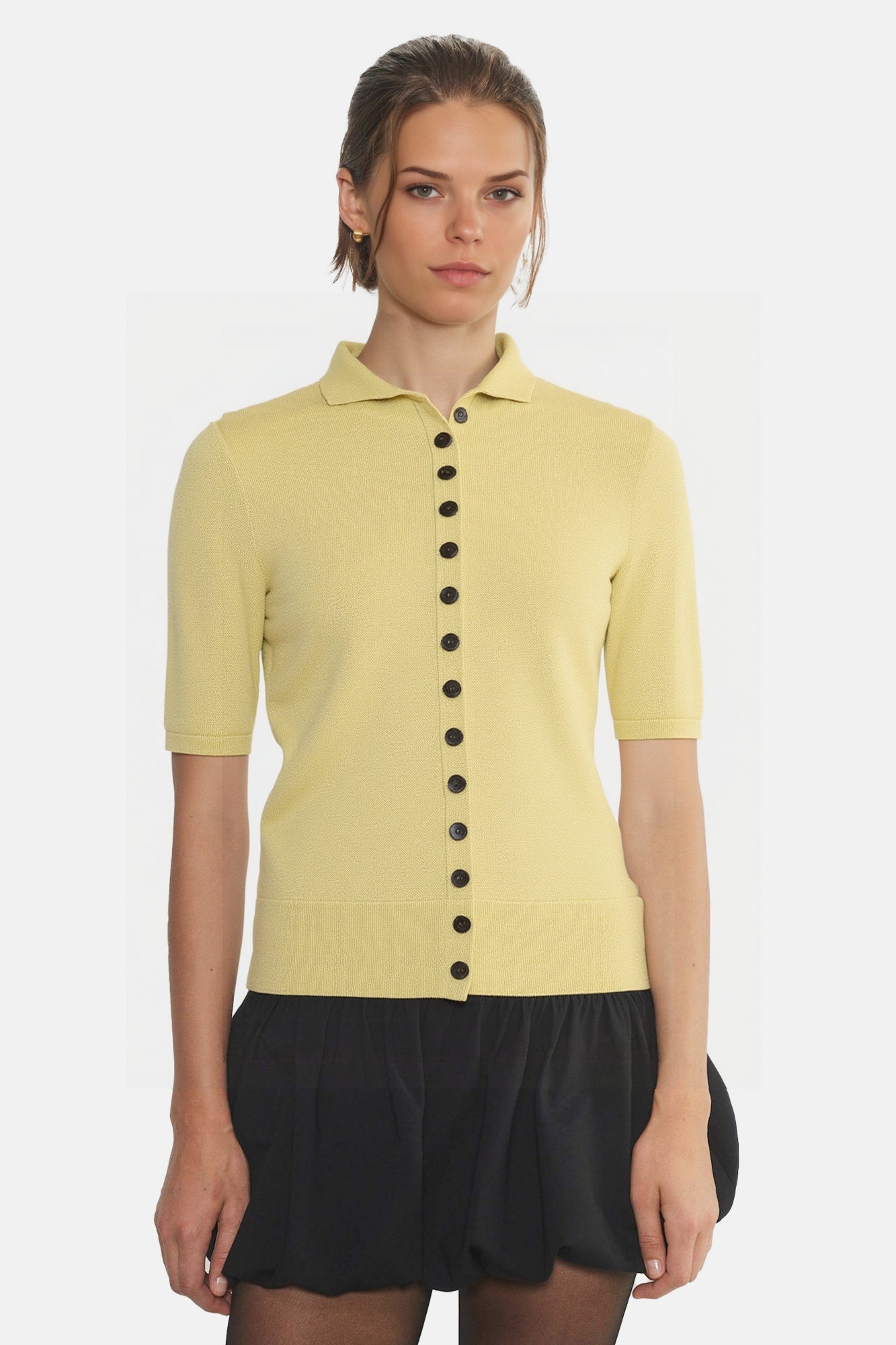 Button-Front Polo Sweater with Crisp Ribbed Top