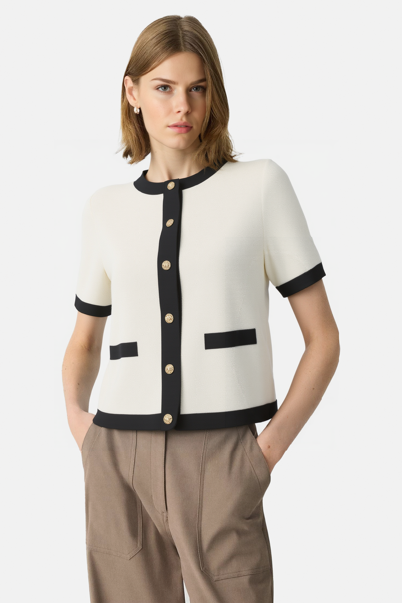 Timeless Button-Front Cardigan with Gold Accents