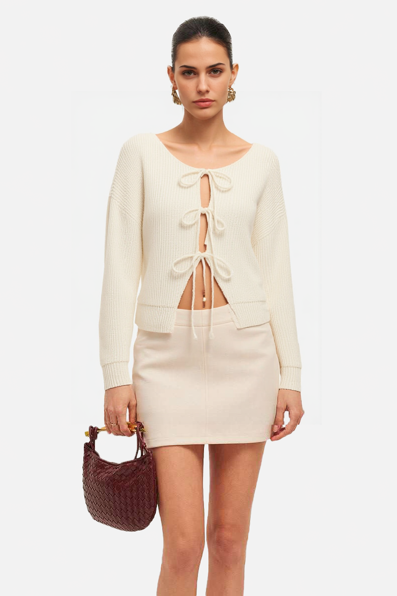Tie-Front Knit Top with Adjustable Bow Ties