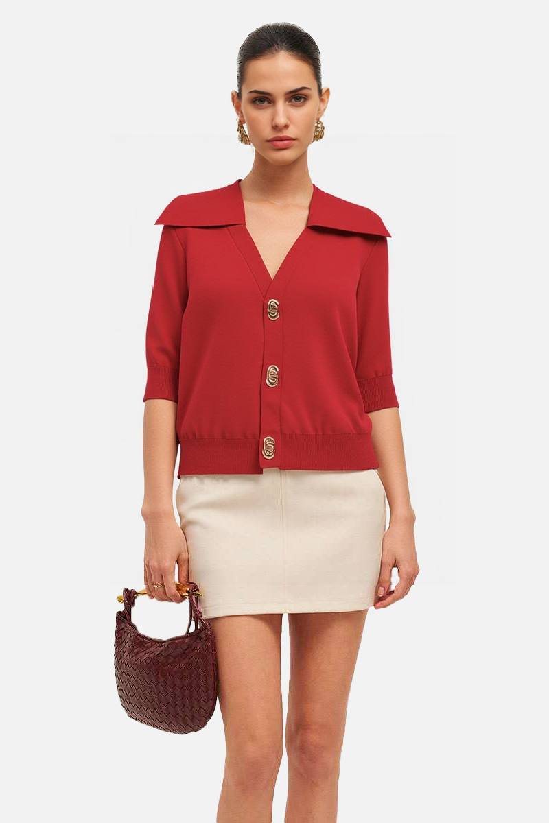 Elegant Collared Cardigan with Statement Buttons