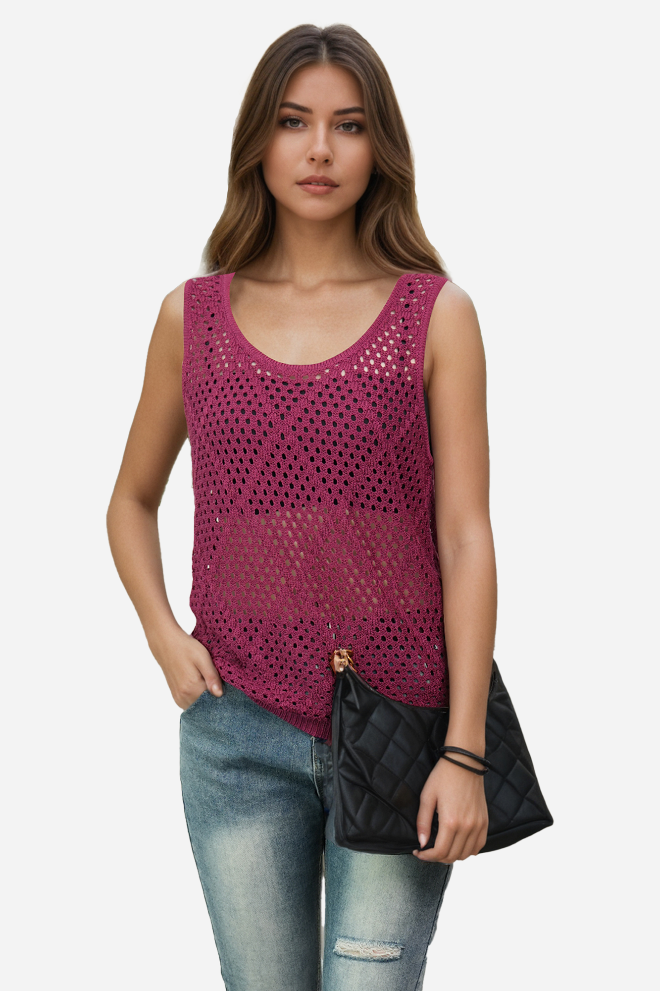 Crochet Tank Top Sleeveless Vest Boho Beach Cover Up