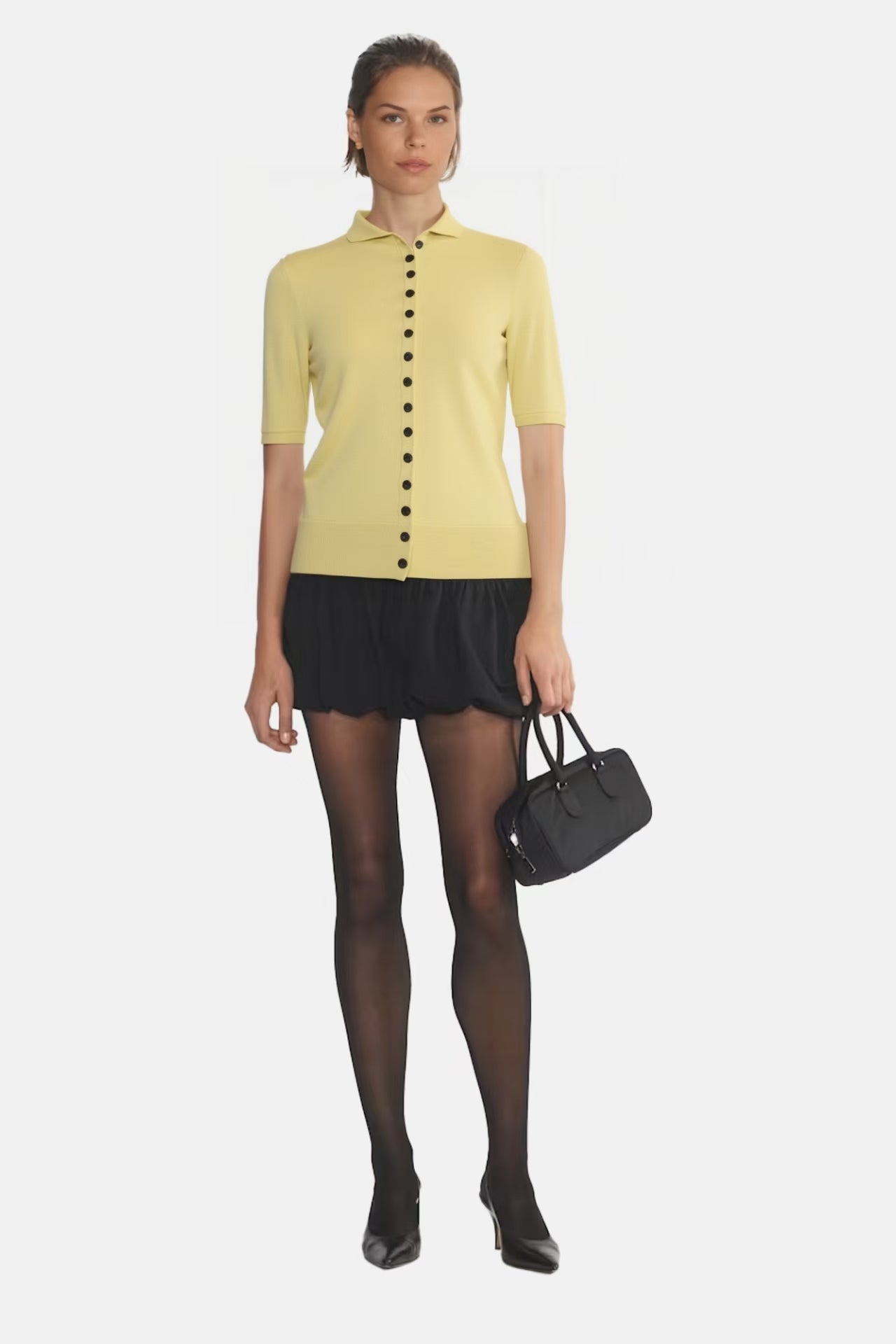 Button-Front Polo Sweater with Crisp Ribbed Top