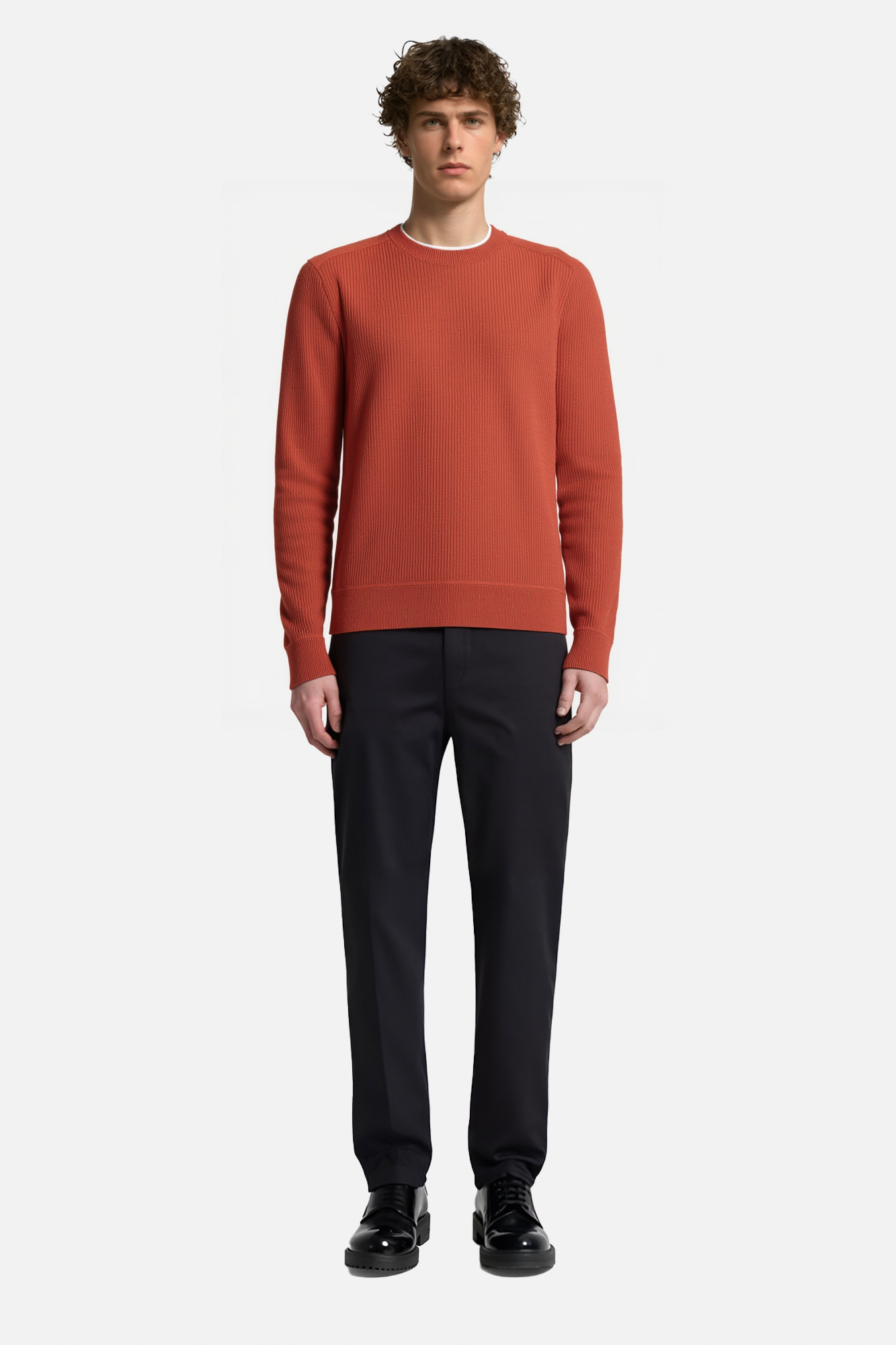 Ribbed Crew Neck Pullover Sweater