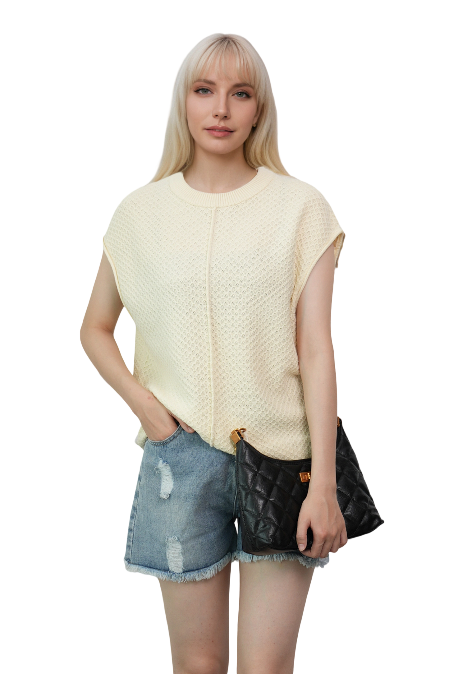 Lightweight Textured Short Sleeve Pullover Sweater