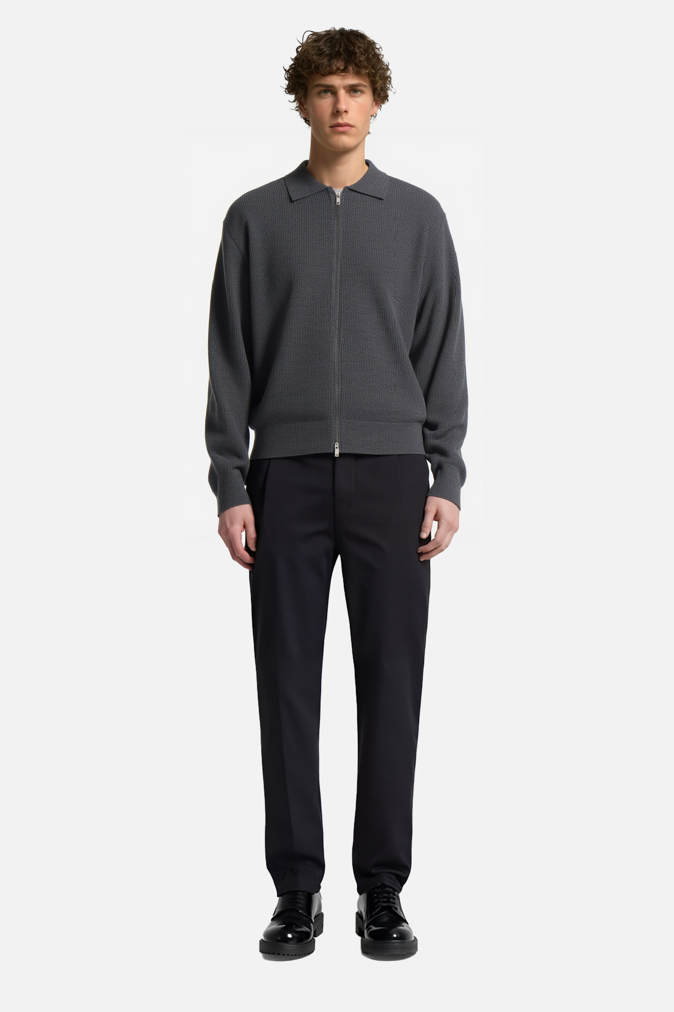 Zip Up Sweater Polo V Neck Ribbed Knit Sweater Pullover