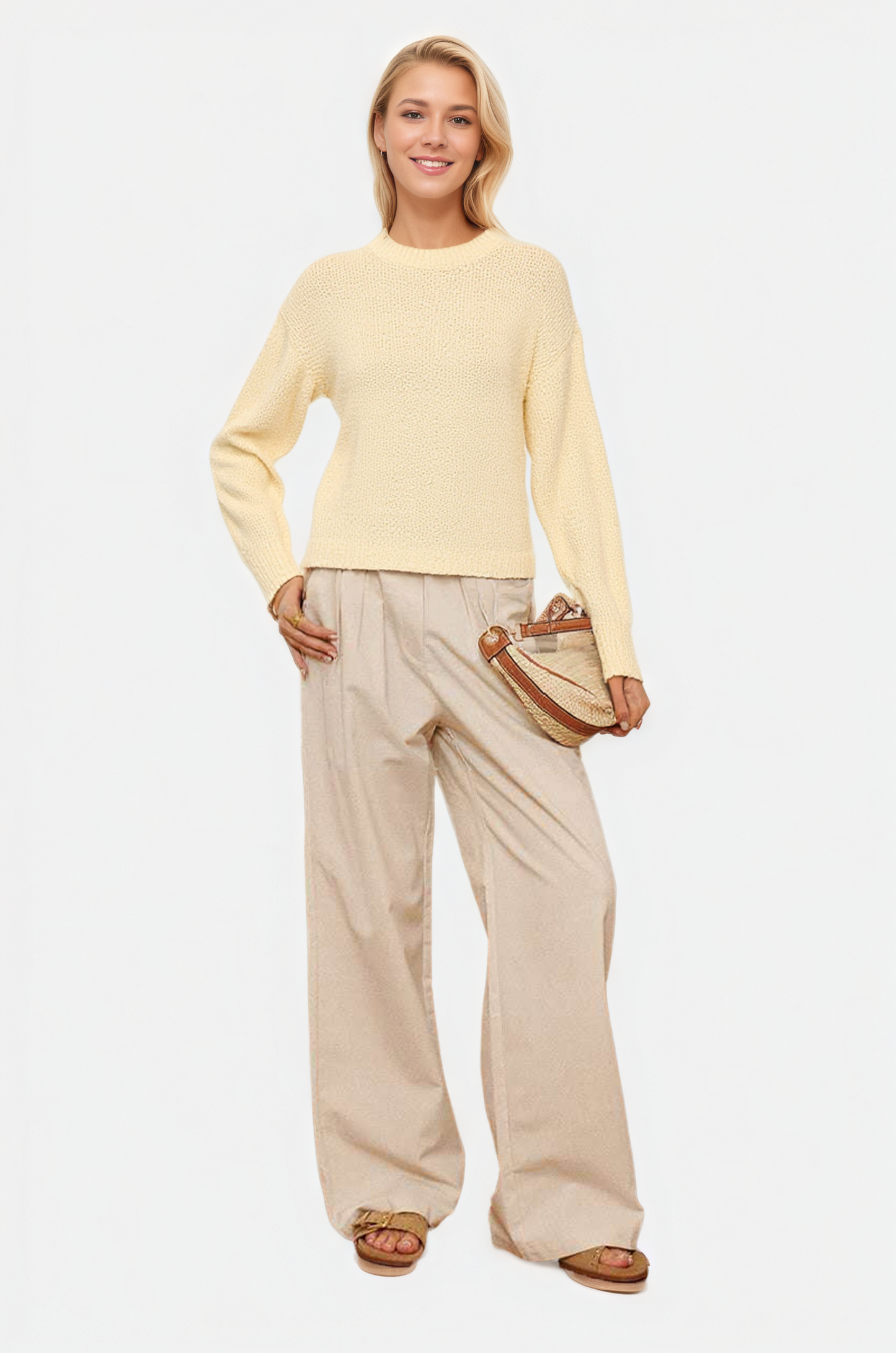 Crewneck Sweater with Textured Knit Pattern