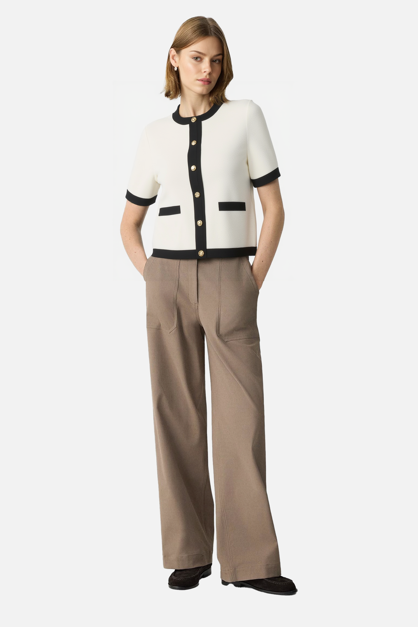 Timeless Button-Front Cardigan with Gold Accents
