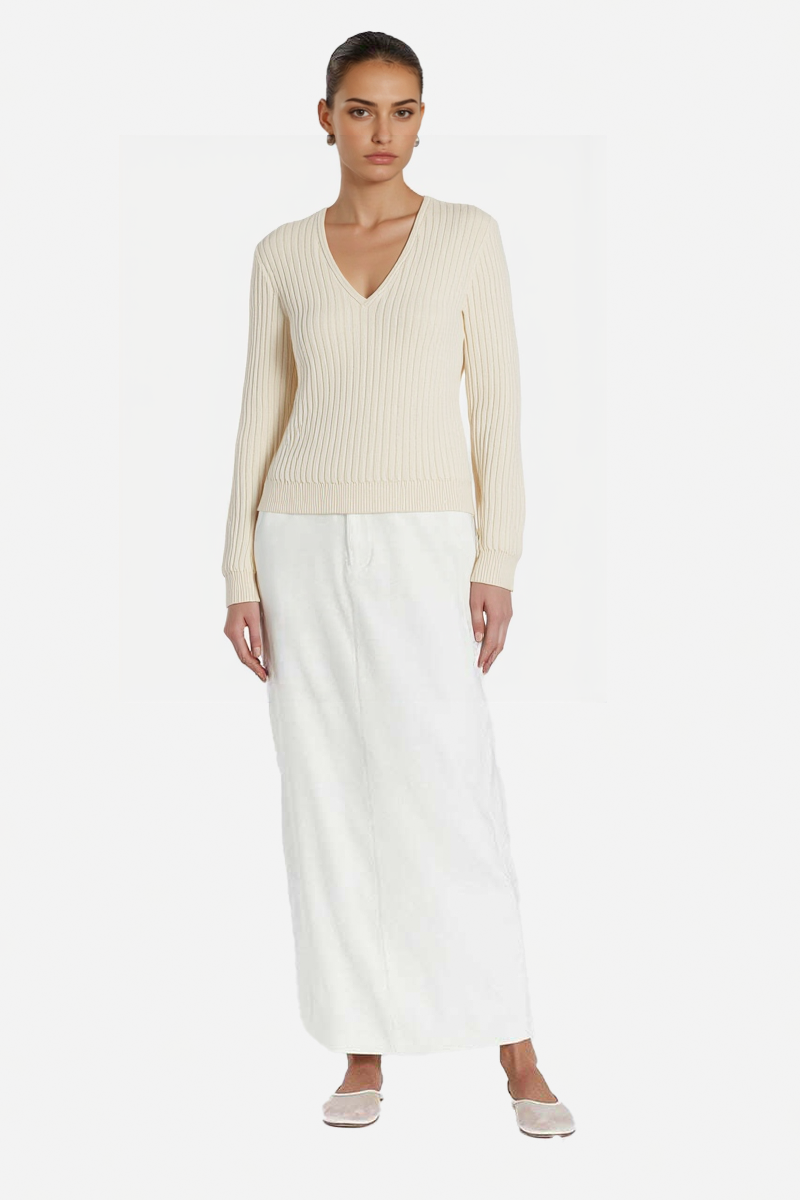 Ribbed V-Neck Pullover with Relaxed Silhouette 