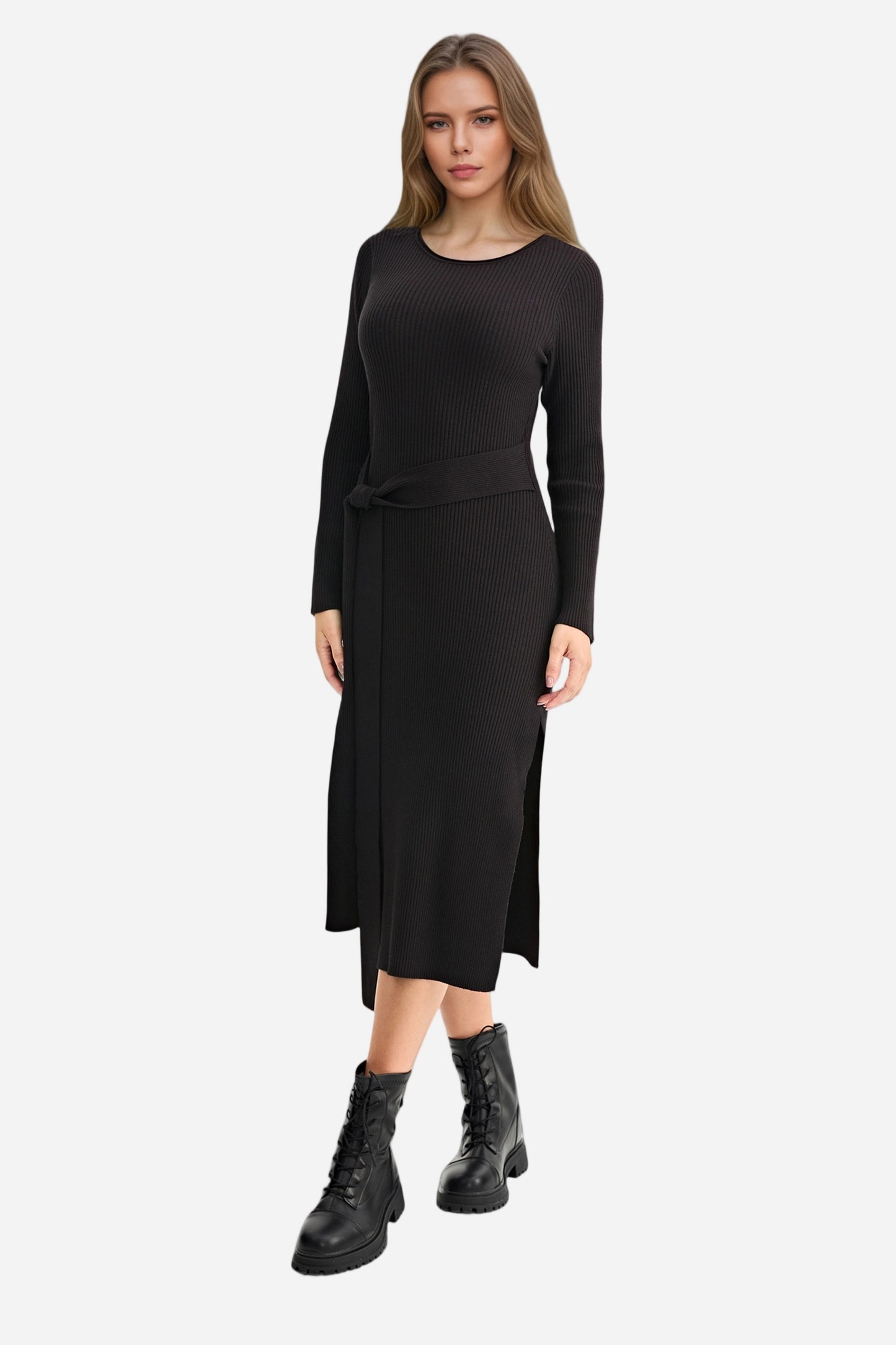 Bodycon Midi Dress Casual Knit Side Slit