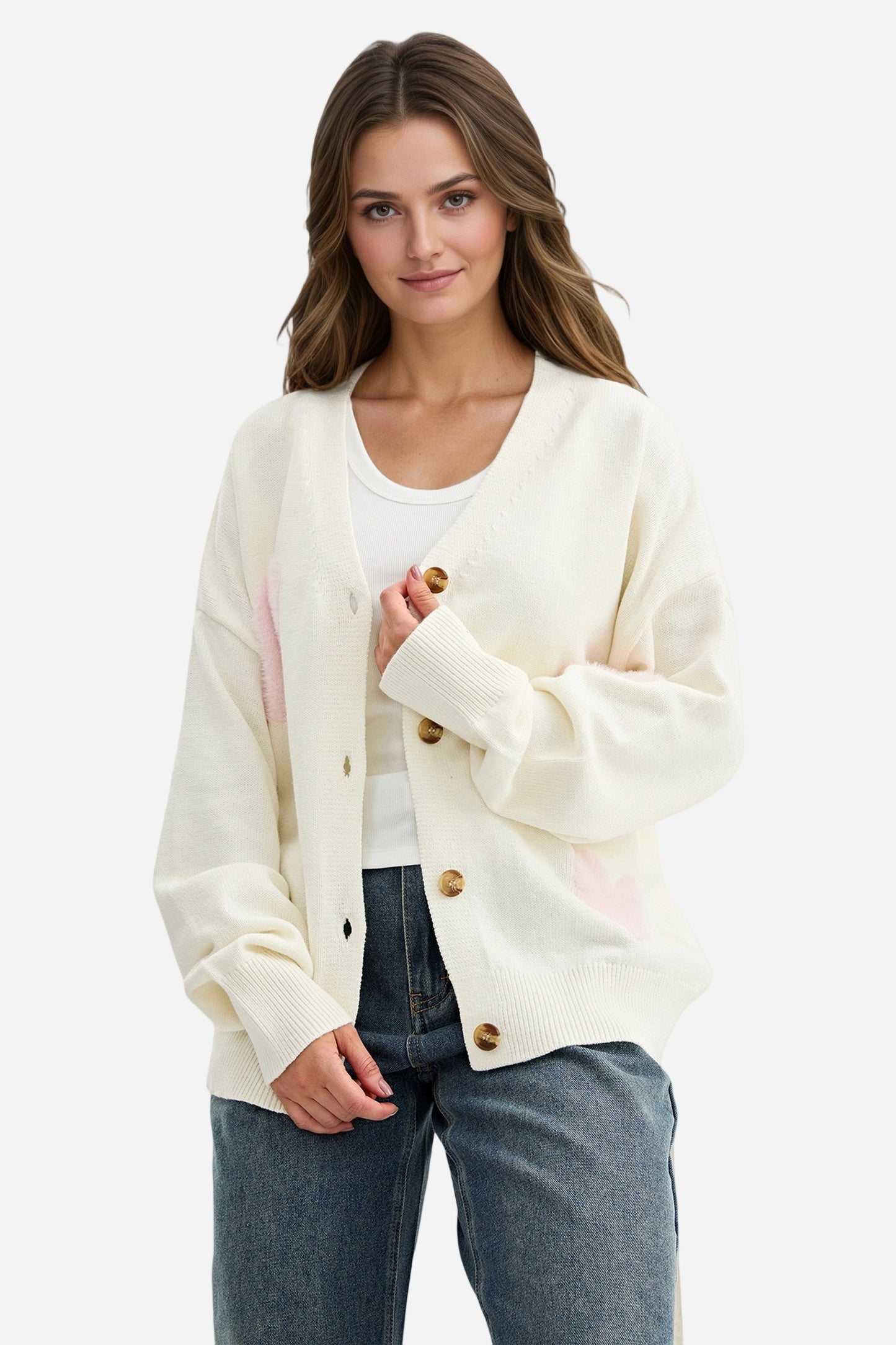 Heart Cardigan V Neck Valentines Sweaters