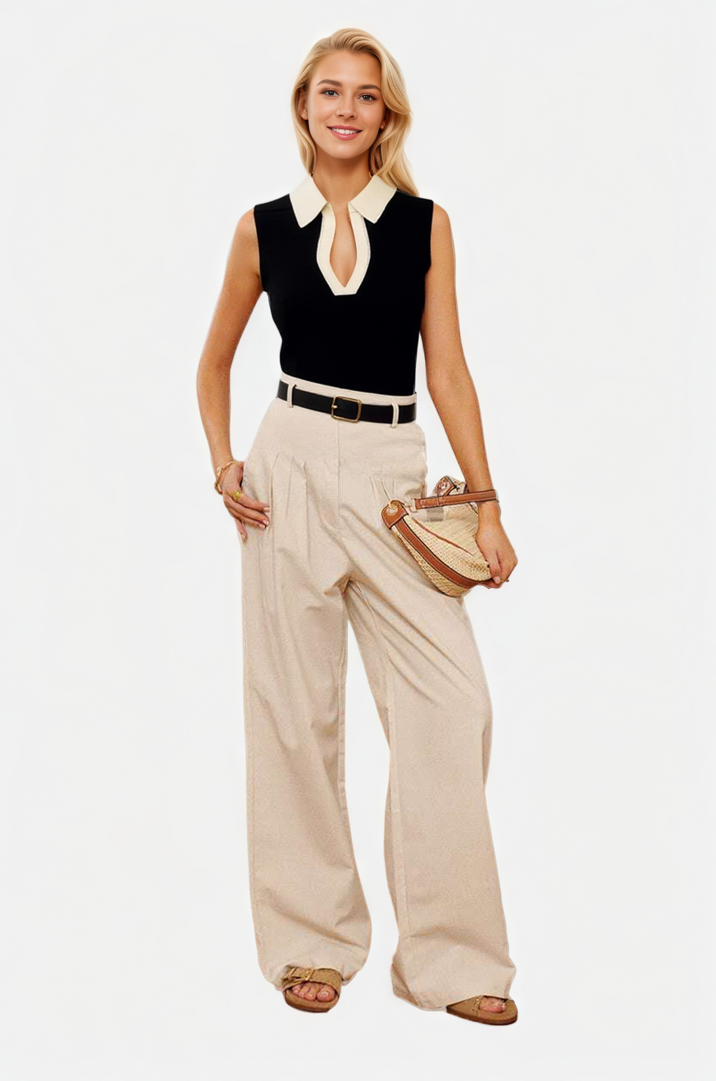 Sleeveless Polo with Tailored V-Neckline