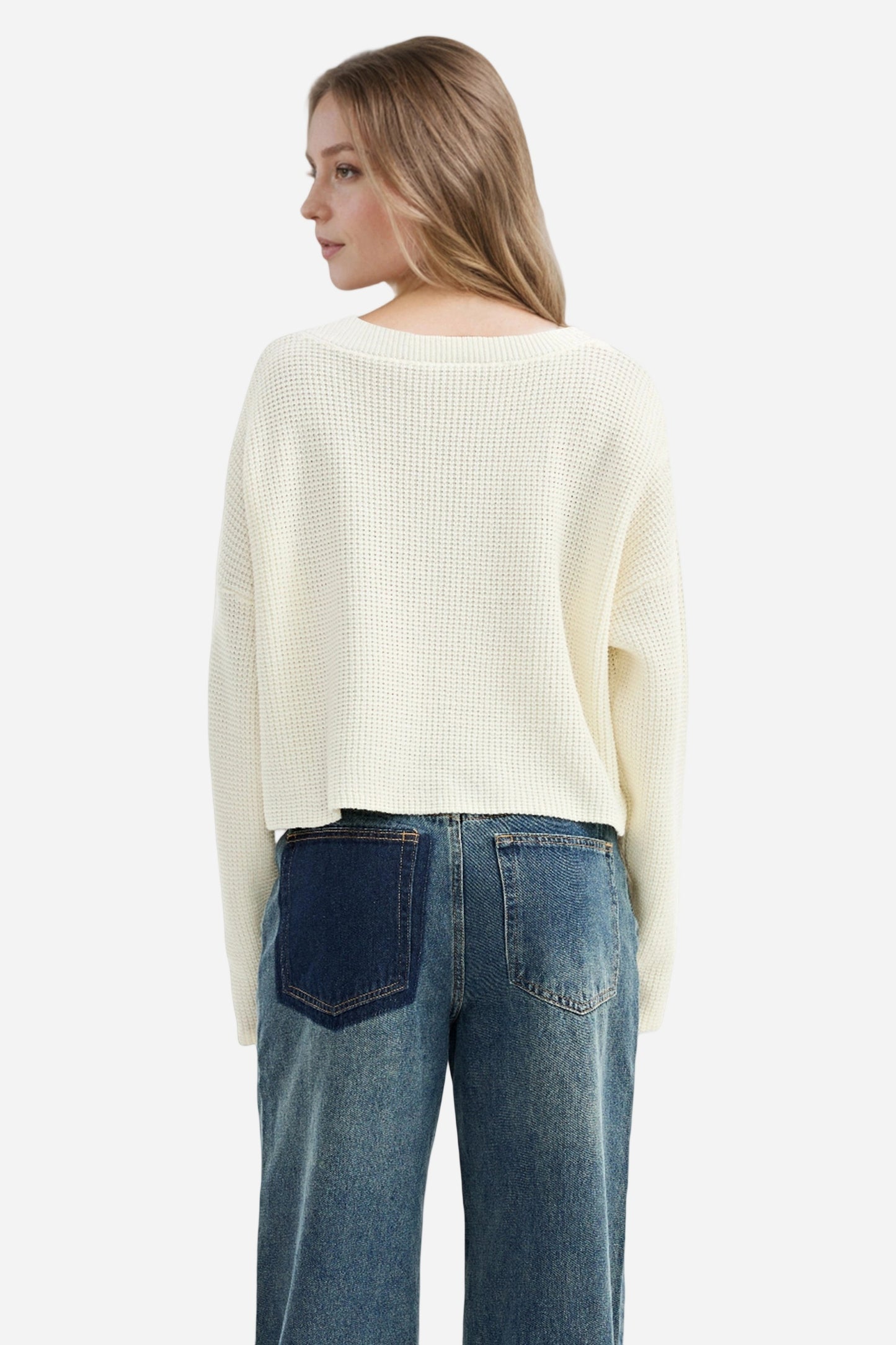 V-Neck Chunky Knit Oversized Pullover Sweater