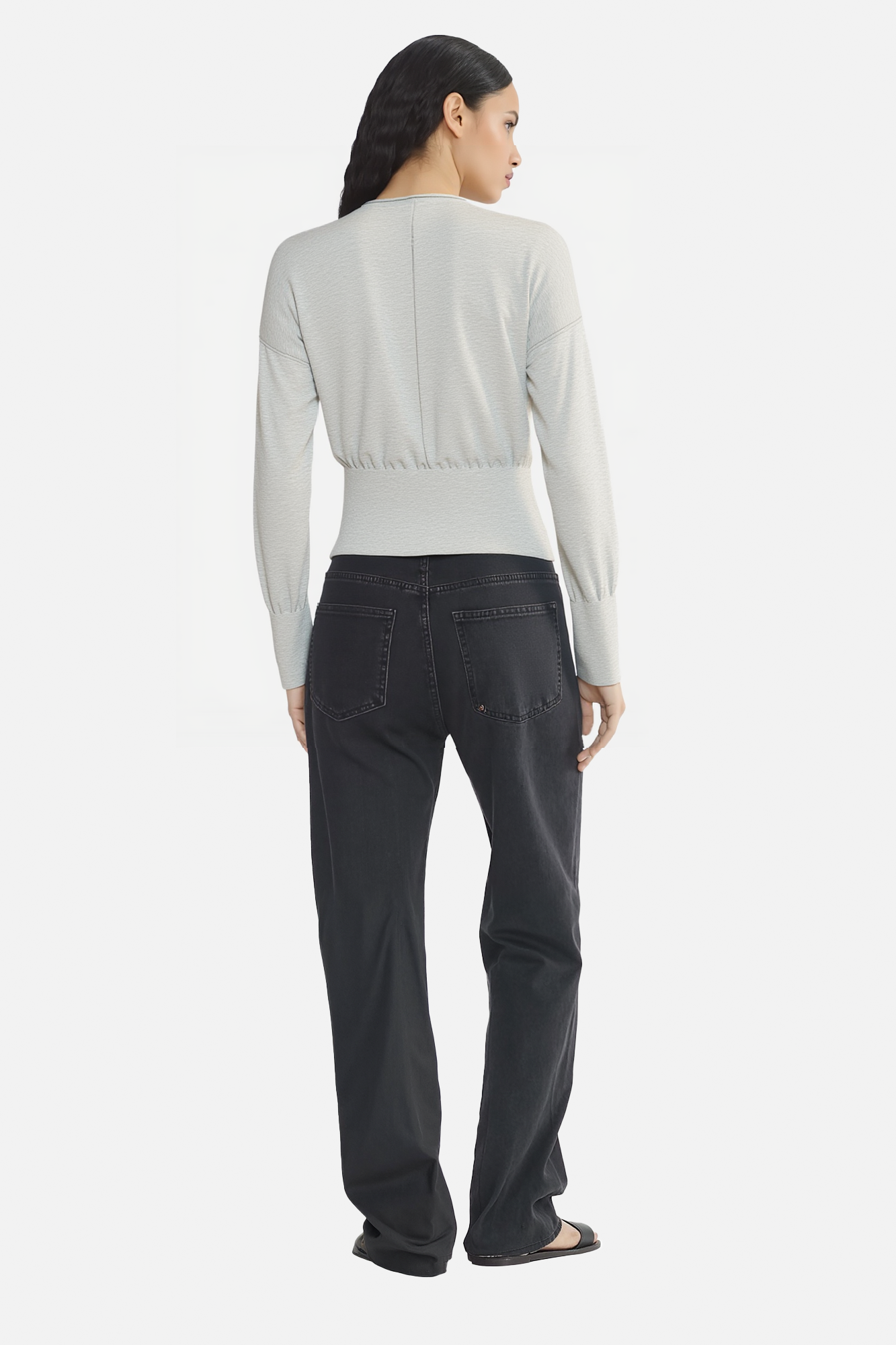 Center-Seam Fitted Knit Top with Ribbed Hem