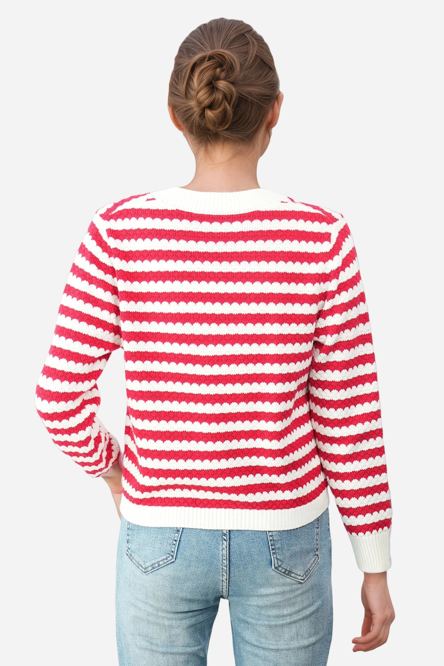 Striped V Neck Button Down Cardigan Sweater