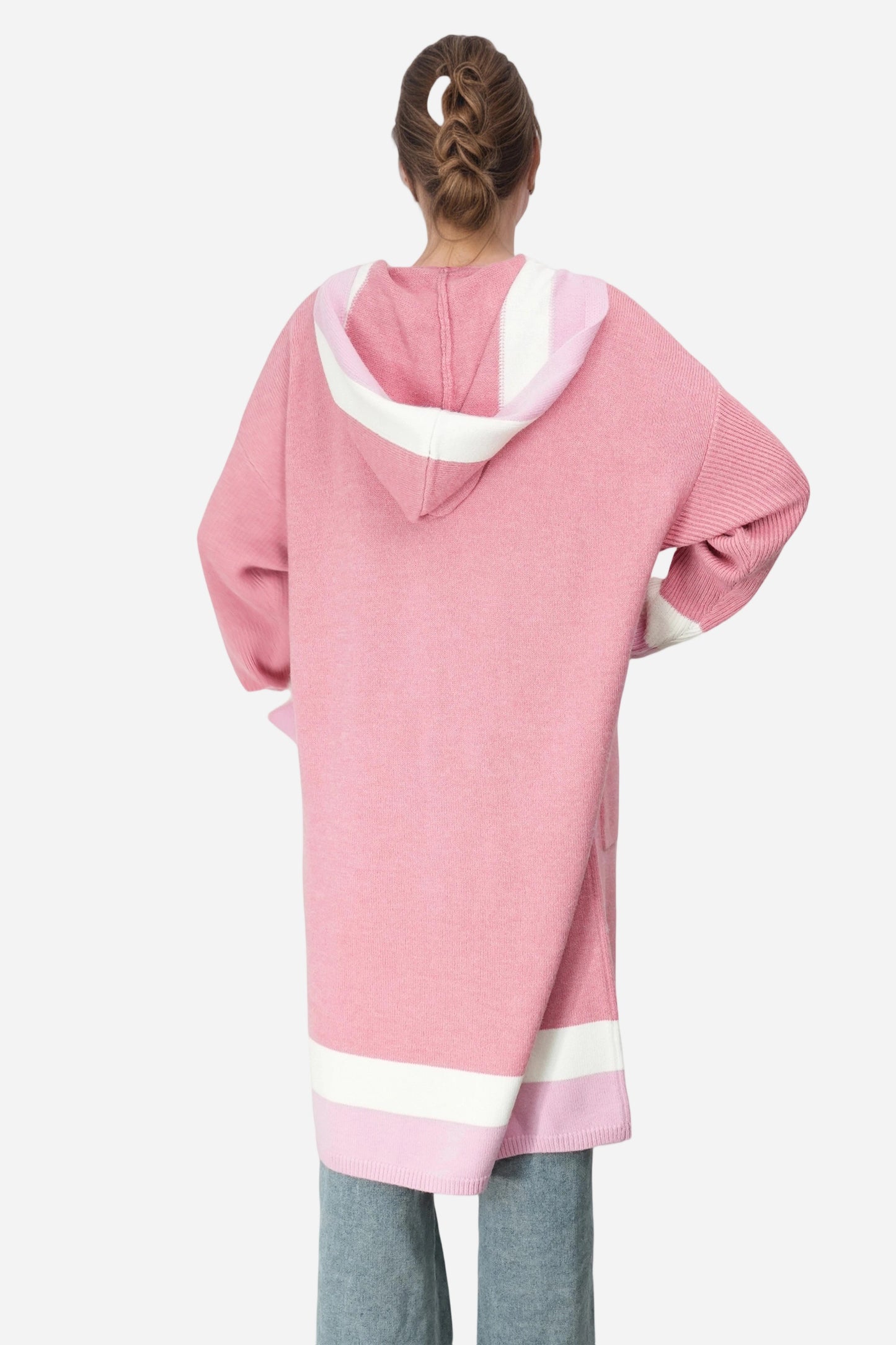 Open Front Color Block Long Cardigan Knit Sweaters