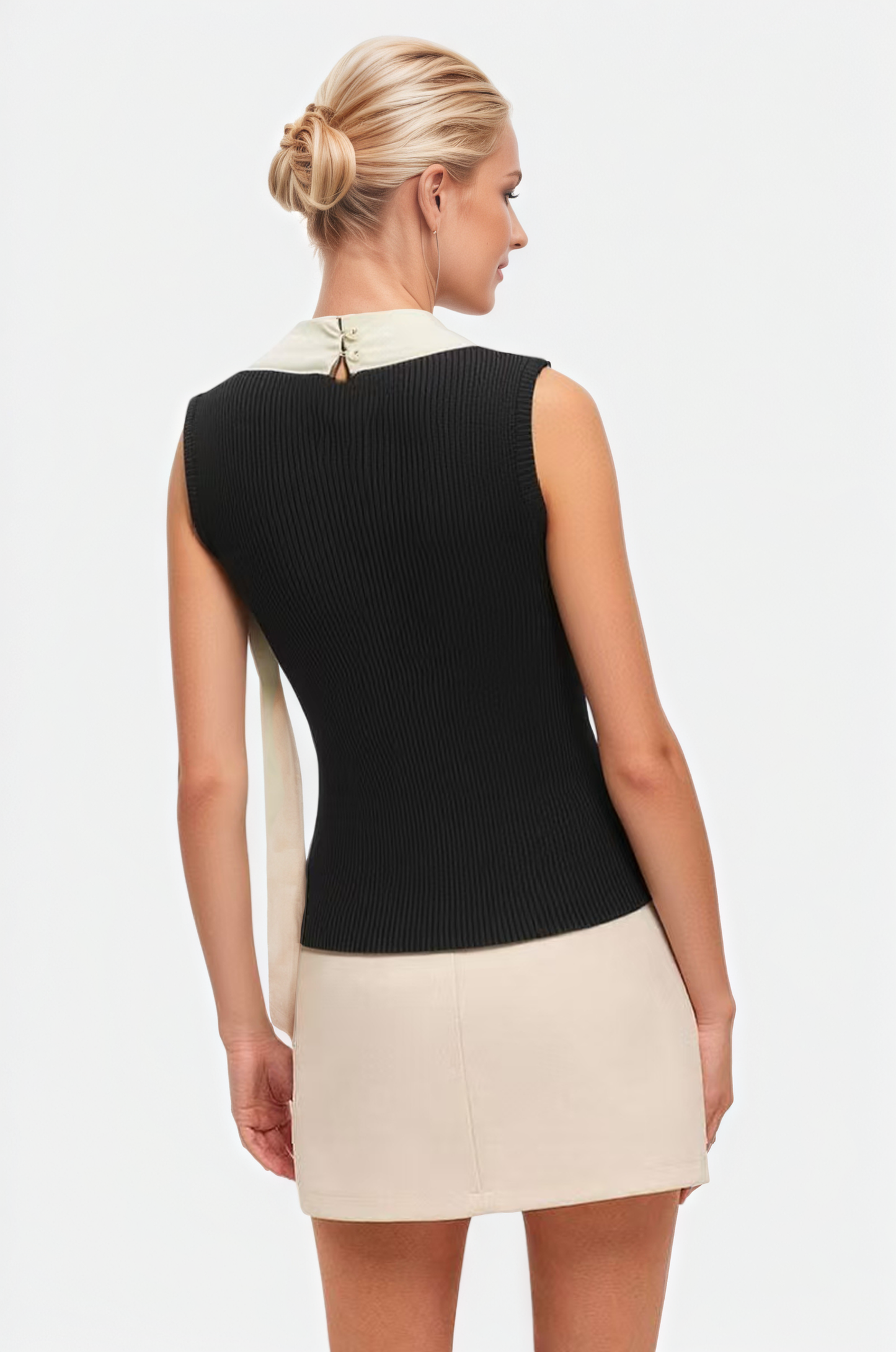 Sleeveless Ribbed Knit Top with Asymmetrical Tie