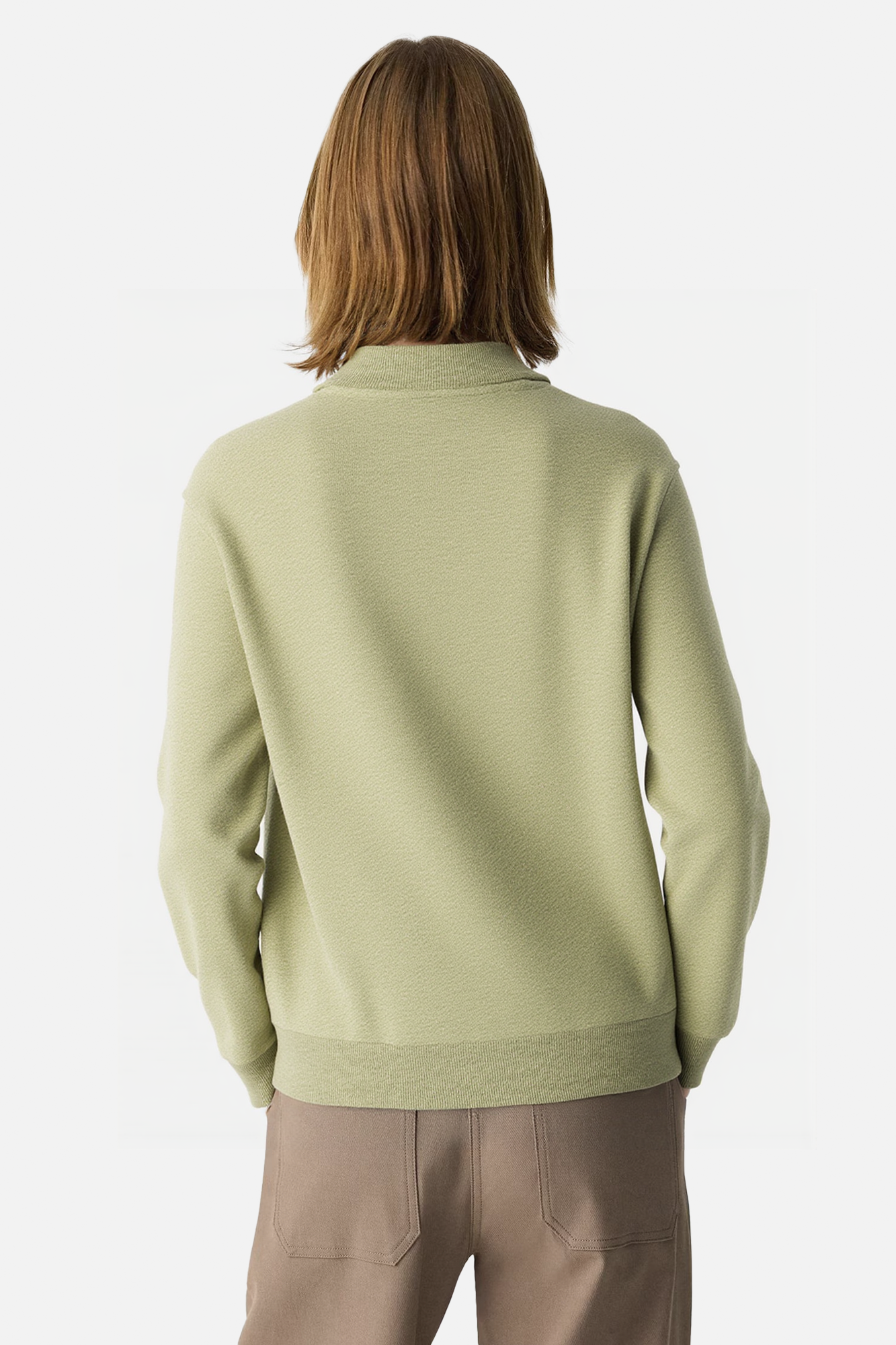 Polo Collar Long Sleeve Sweater with Stretch Knit