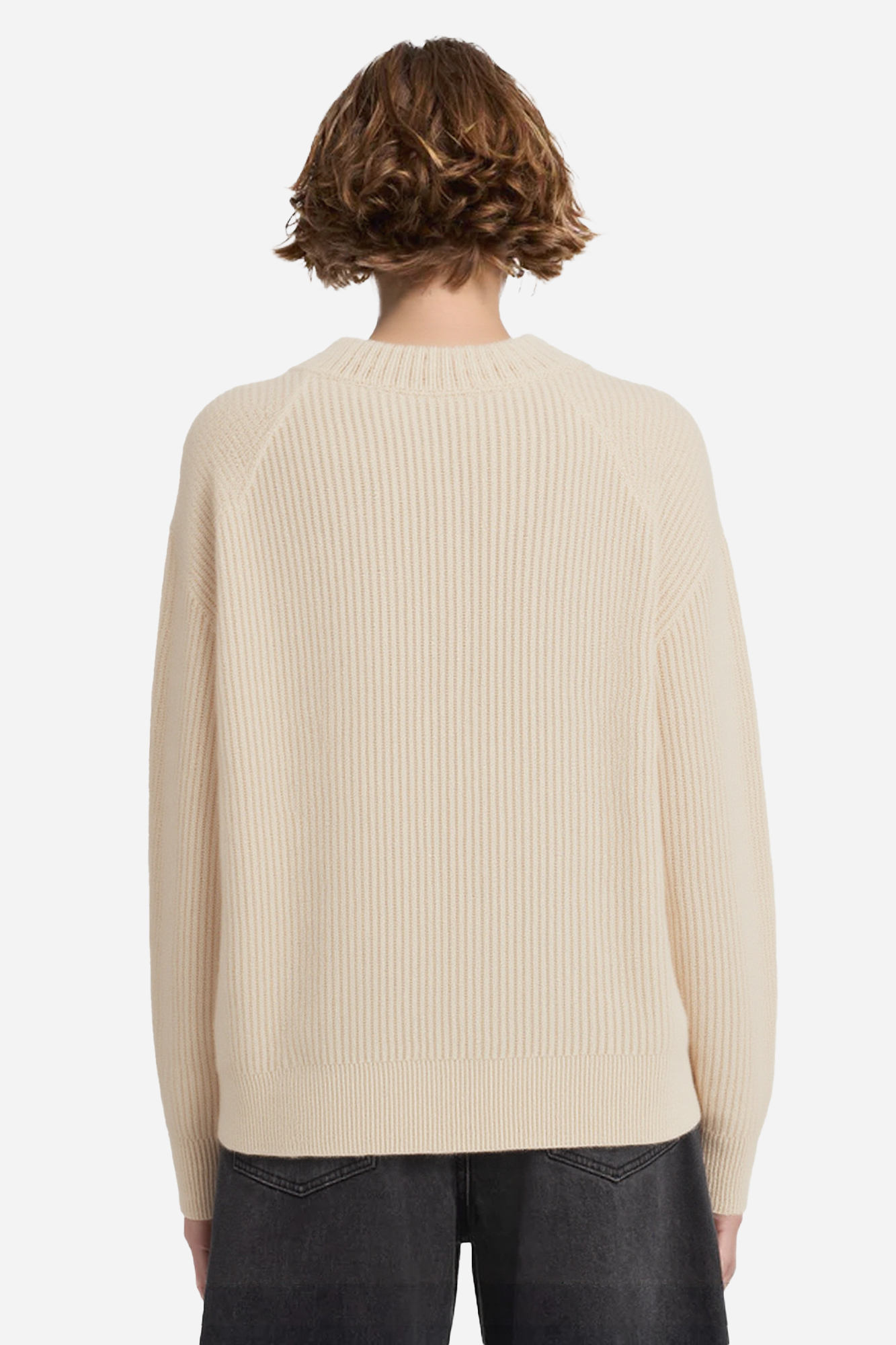 Vertical Ribbed Knit Pullover Crewneck Sweater