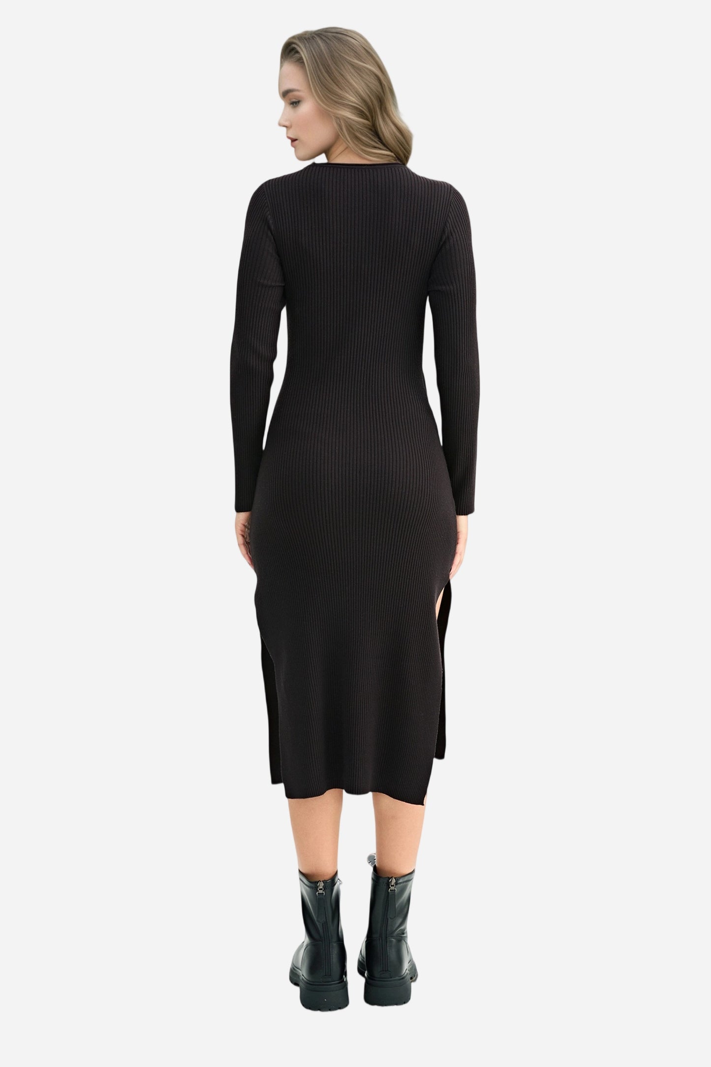 Bodycon Midi Dress Casual Knit Side Slit