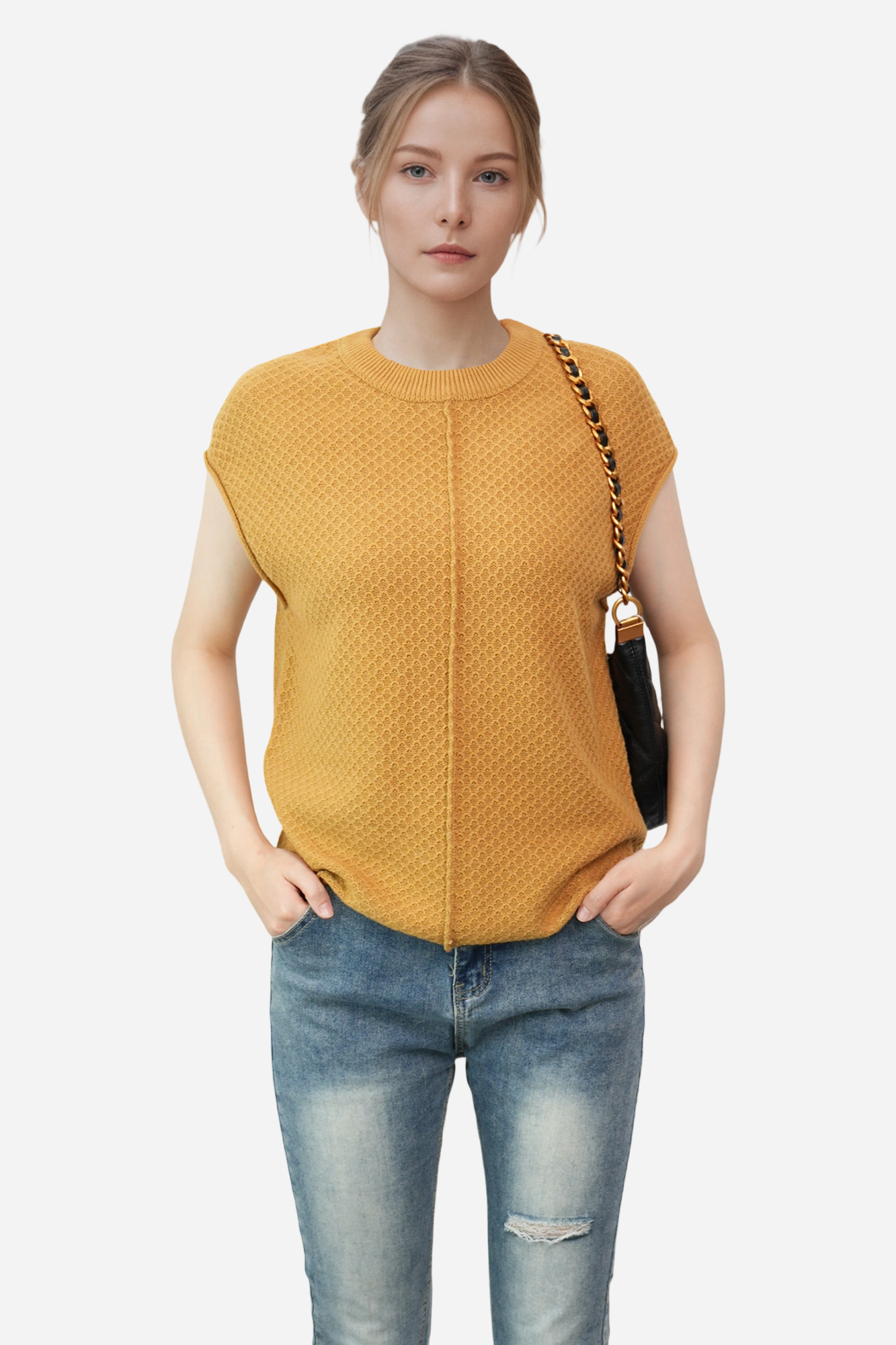 Lightweight Textured Short Sleeve Pullover Sweater