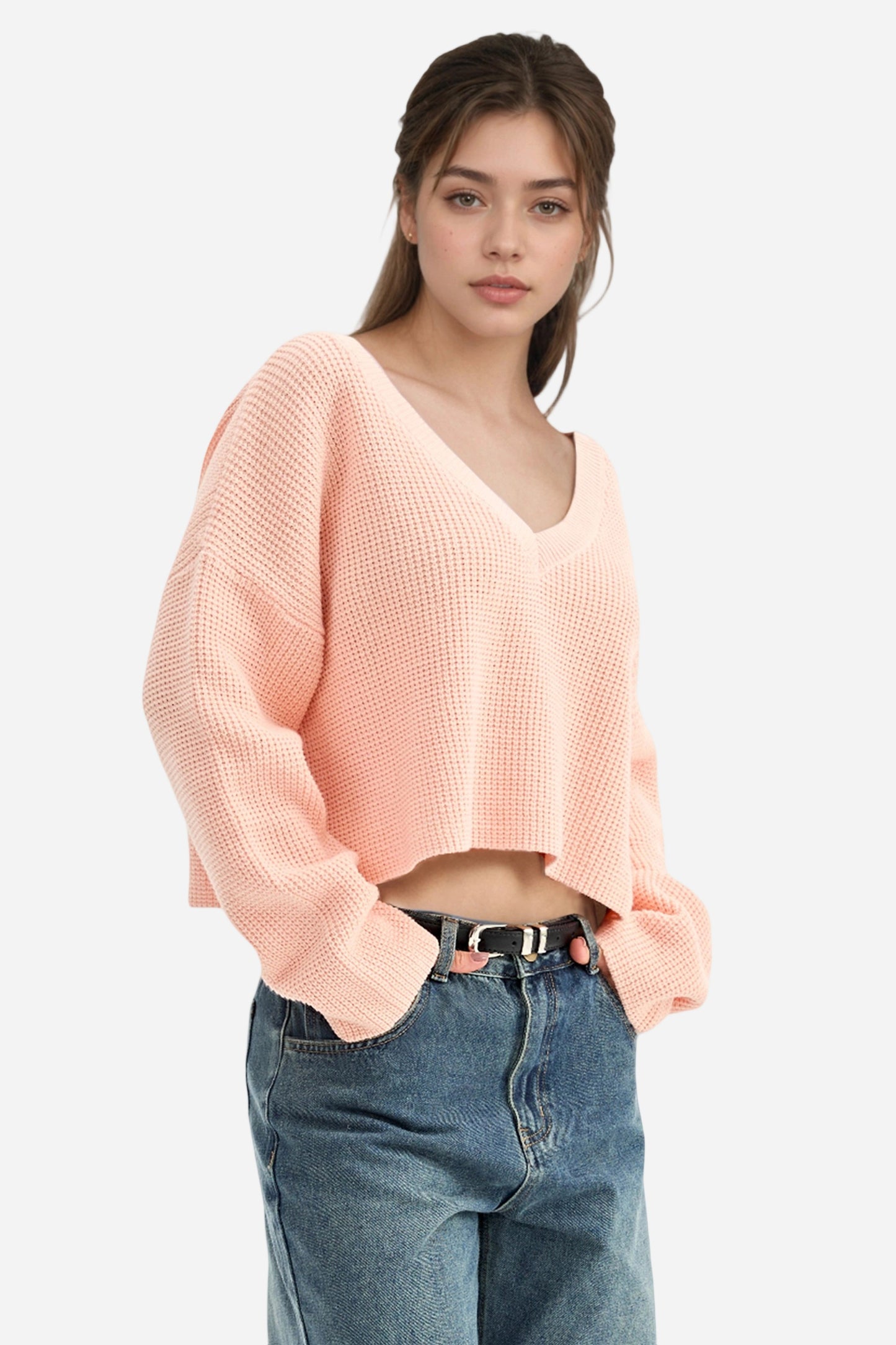 V-Neck Chunky Knit Oversized Pullover Sweater