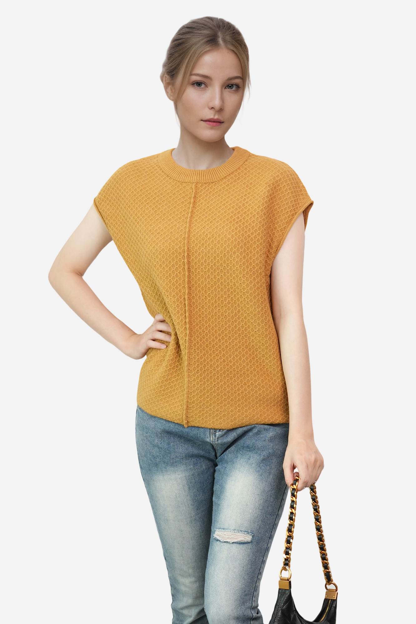 Lightweight Textured Short Sleeve Pullover Sweater
