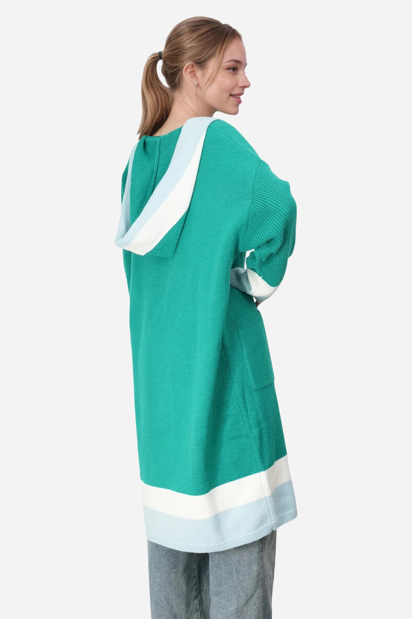 Open Front Color Block Long Cardigan Knit Sweaters