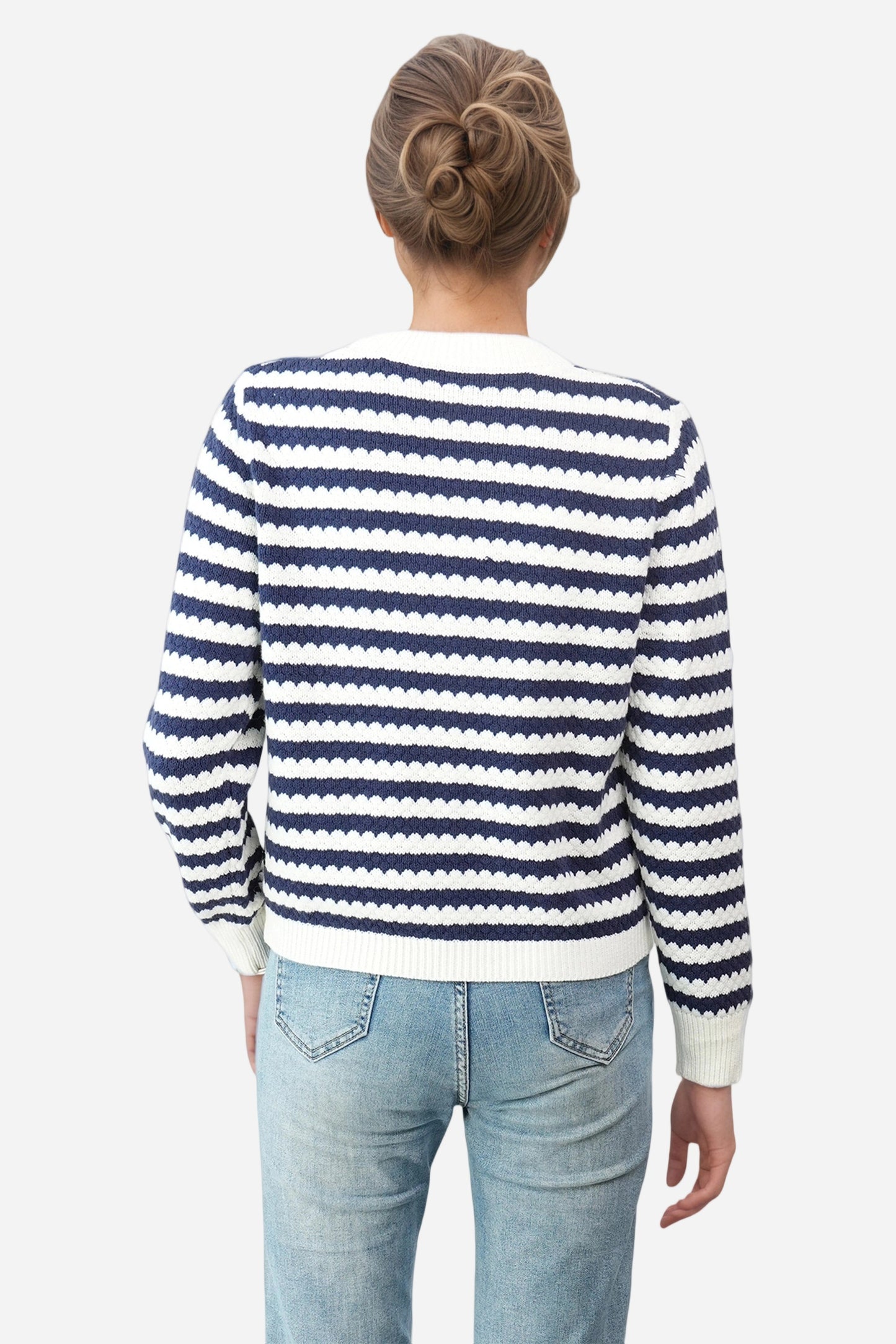 Striped V Neck Button Down Cardigan Sweater