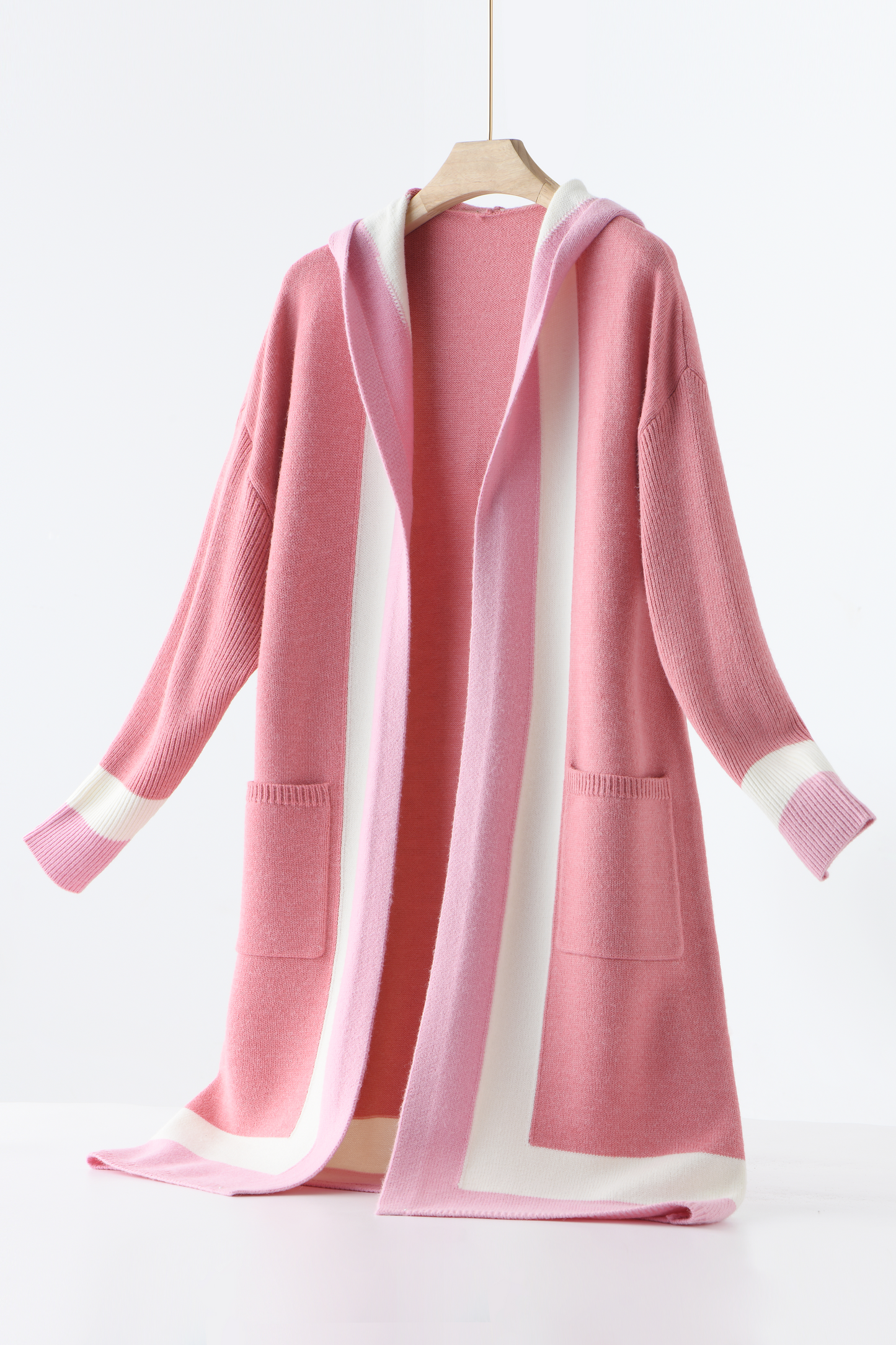 Open Front Color Block Long Cardigan Knit Sweaters