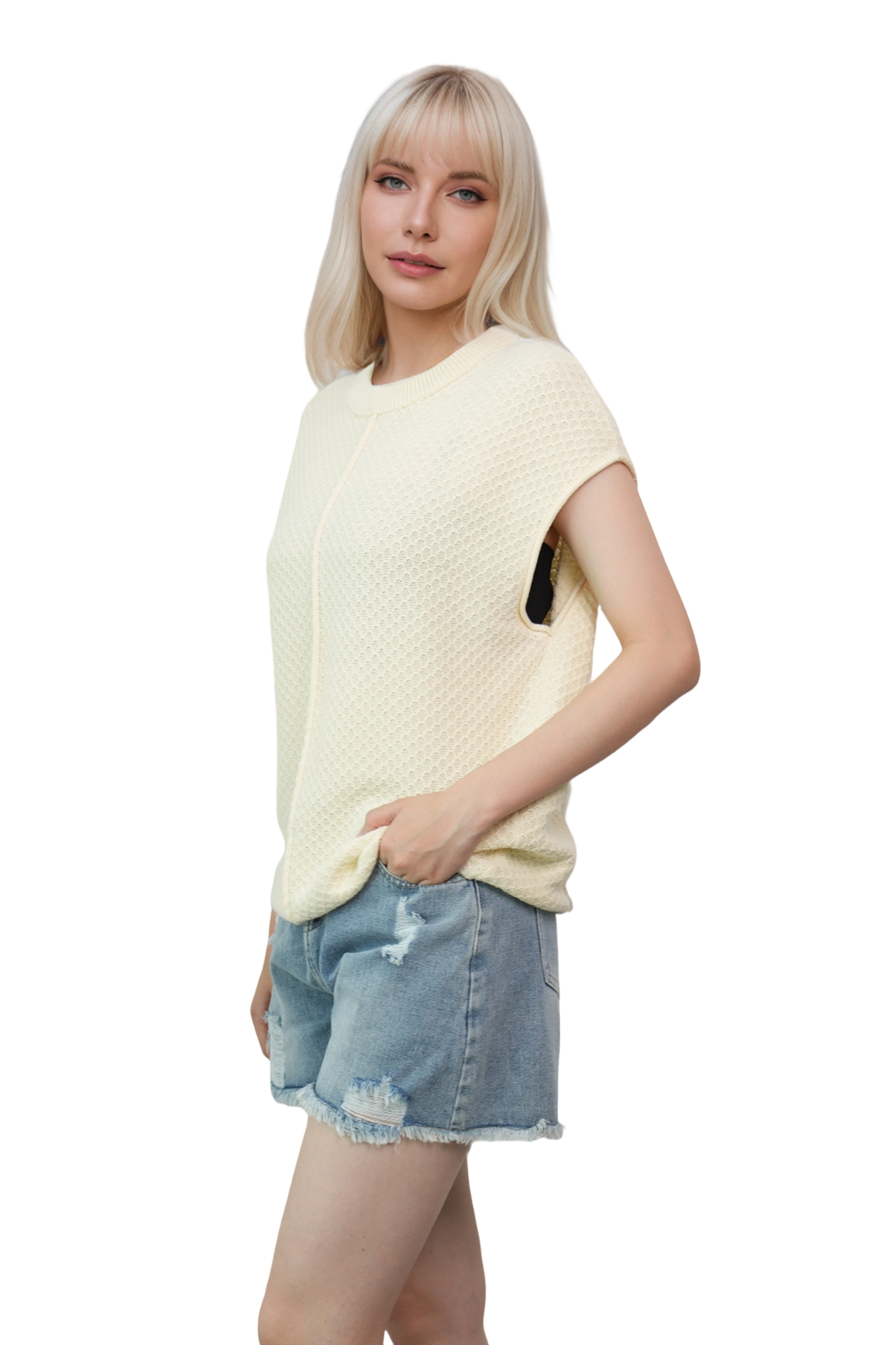 Lightweight Textured Short Sleeve Pullover Sweater