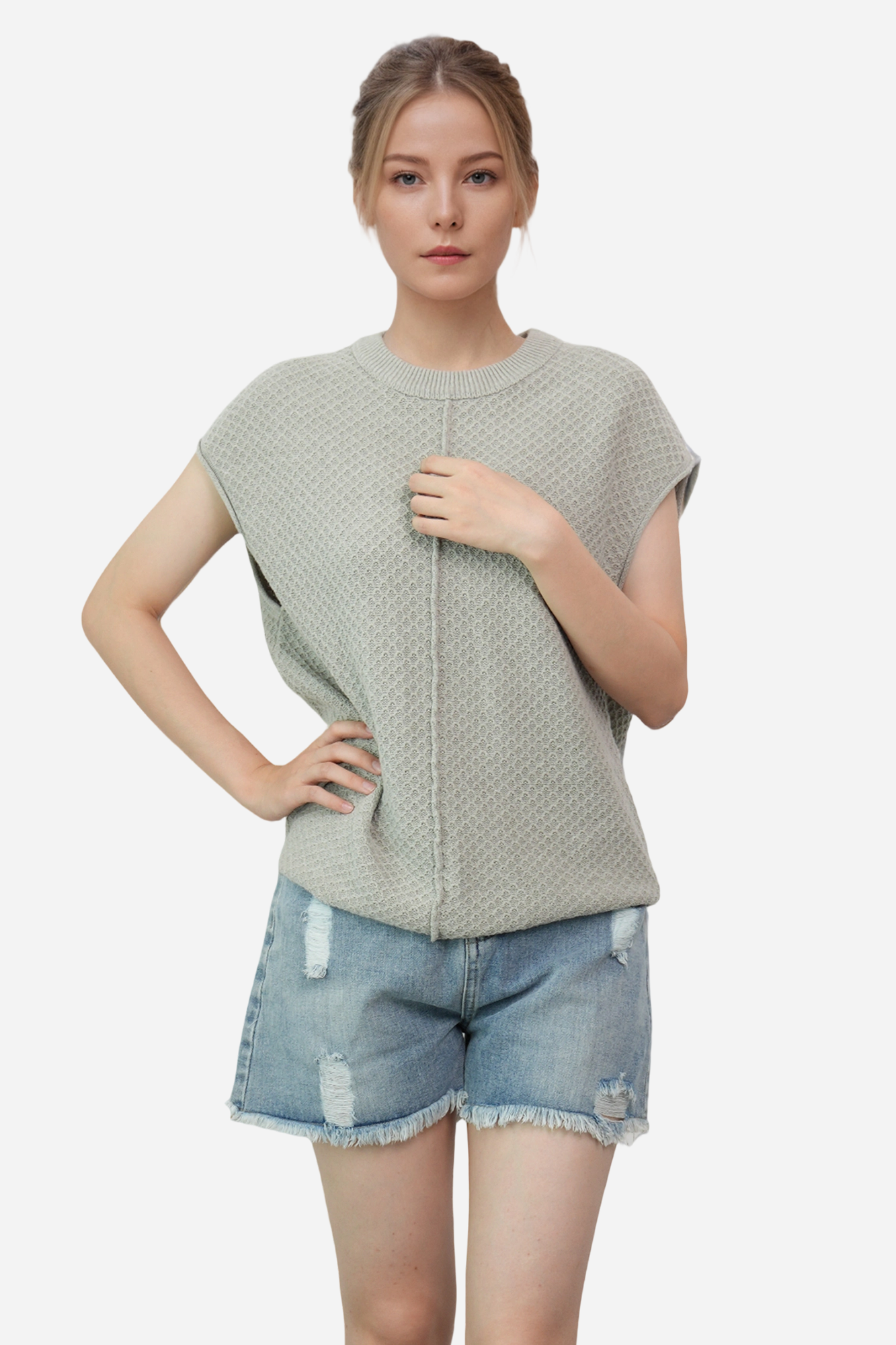 Lightweight Textured Short Sleeve Pullover Sweater