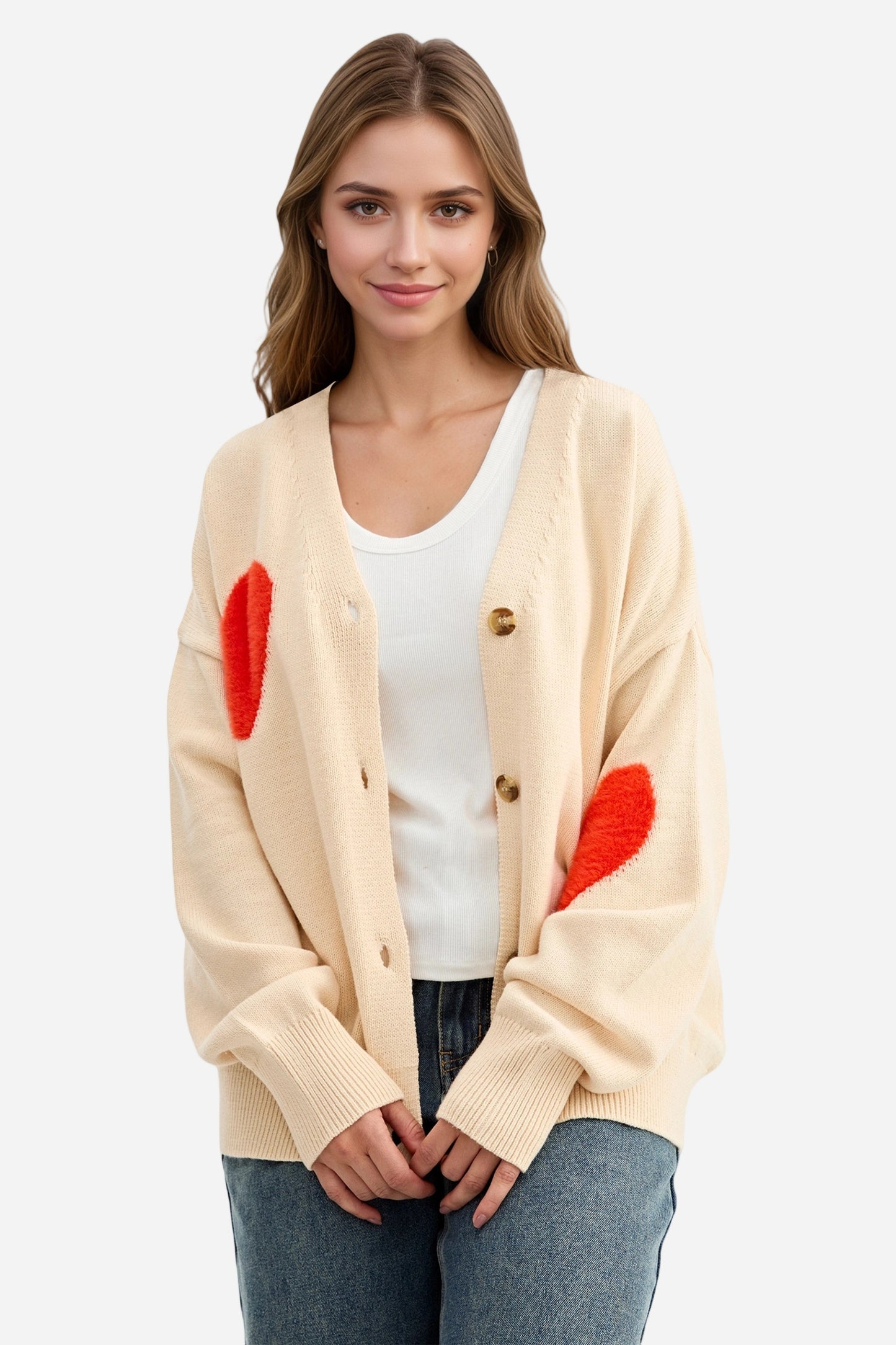 Heart Cardigan V Neck Valentines Sweaters