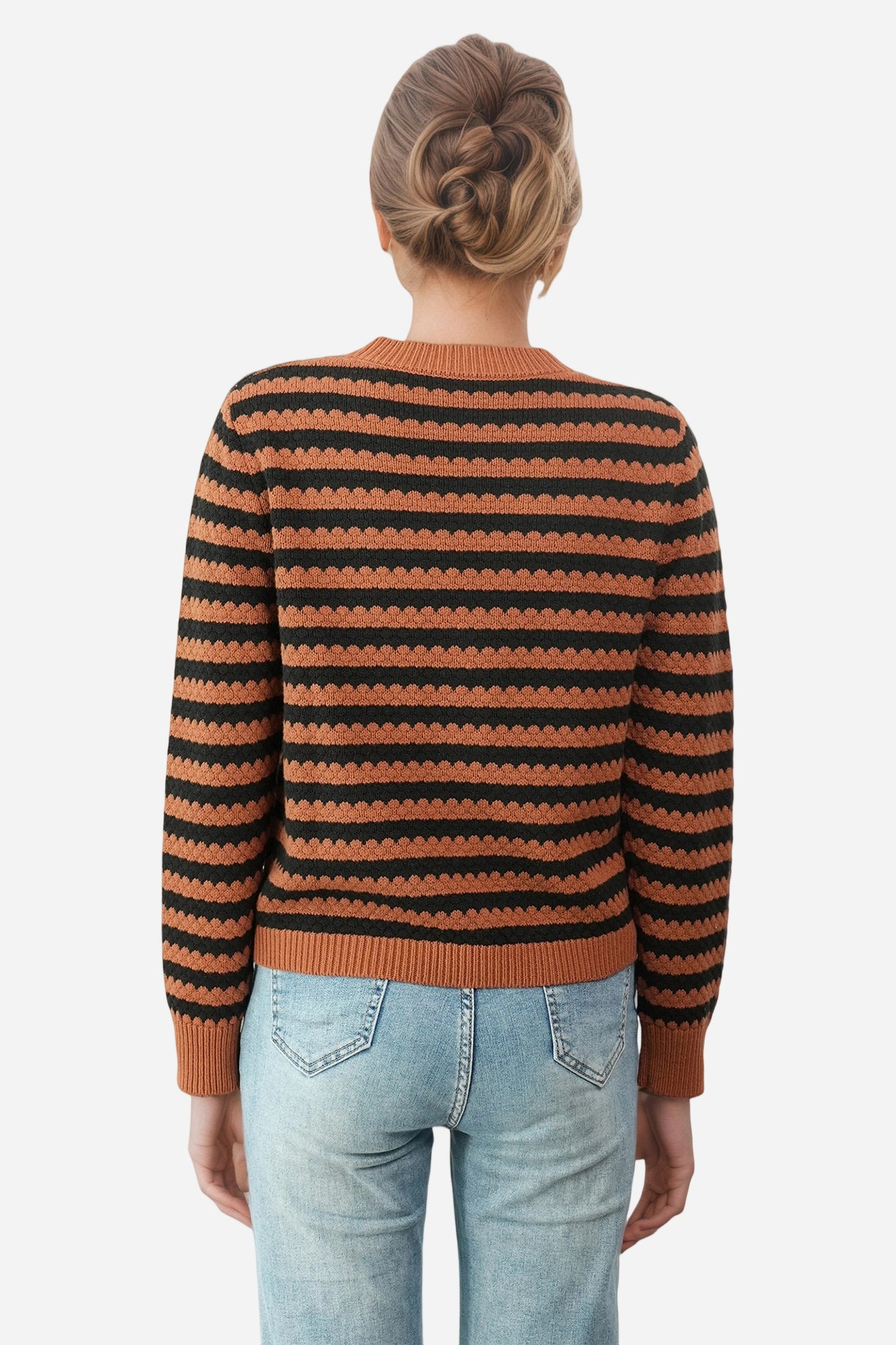 Striped V Neck Button Down Cardigan Sweater