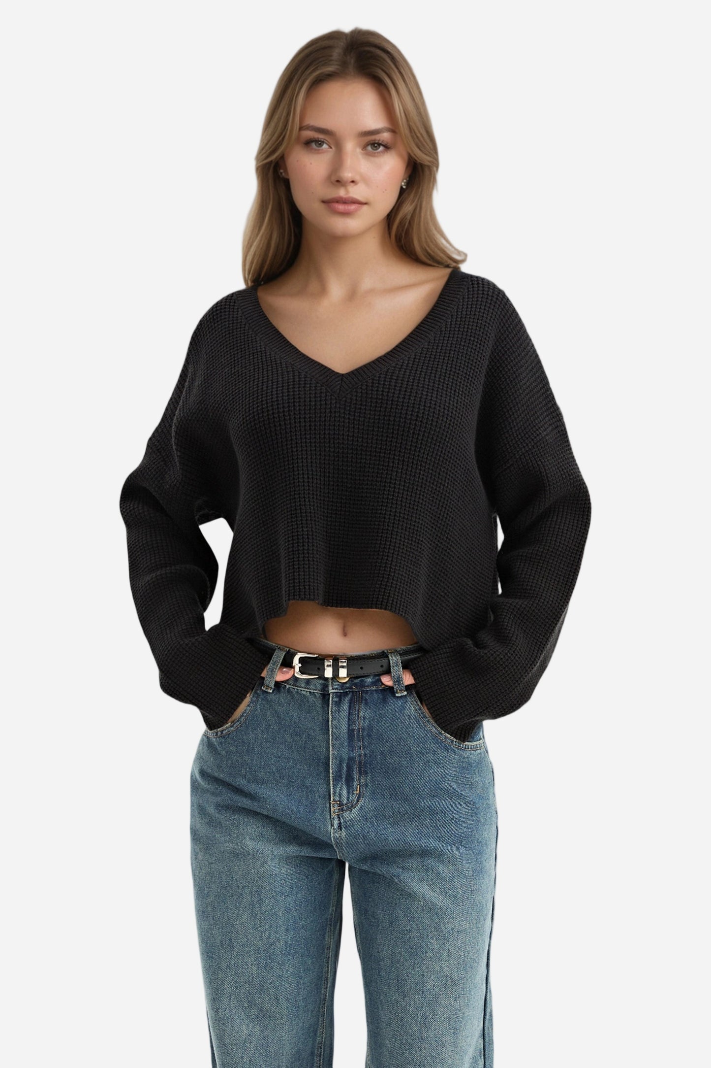 V-Neck Chunky Knit Oversized Pullover Sweater