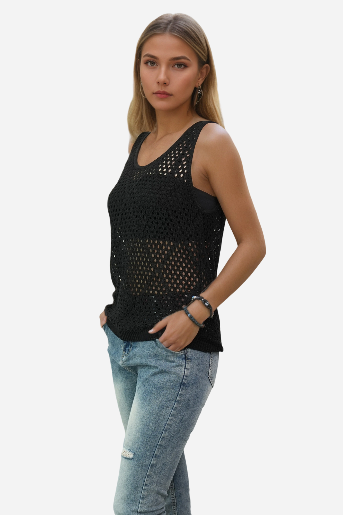 Crochet Tank Top Sleeveless Vest Boho Beach Cover Up