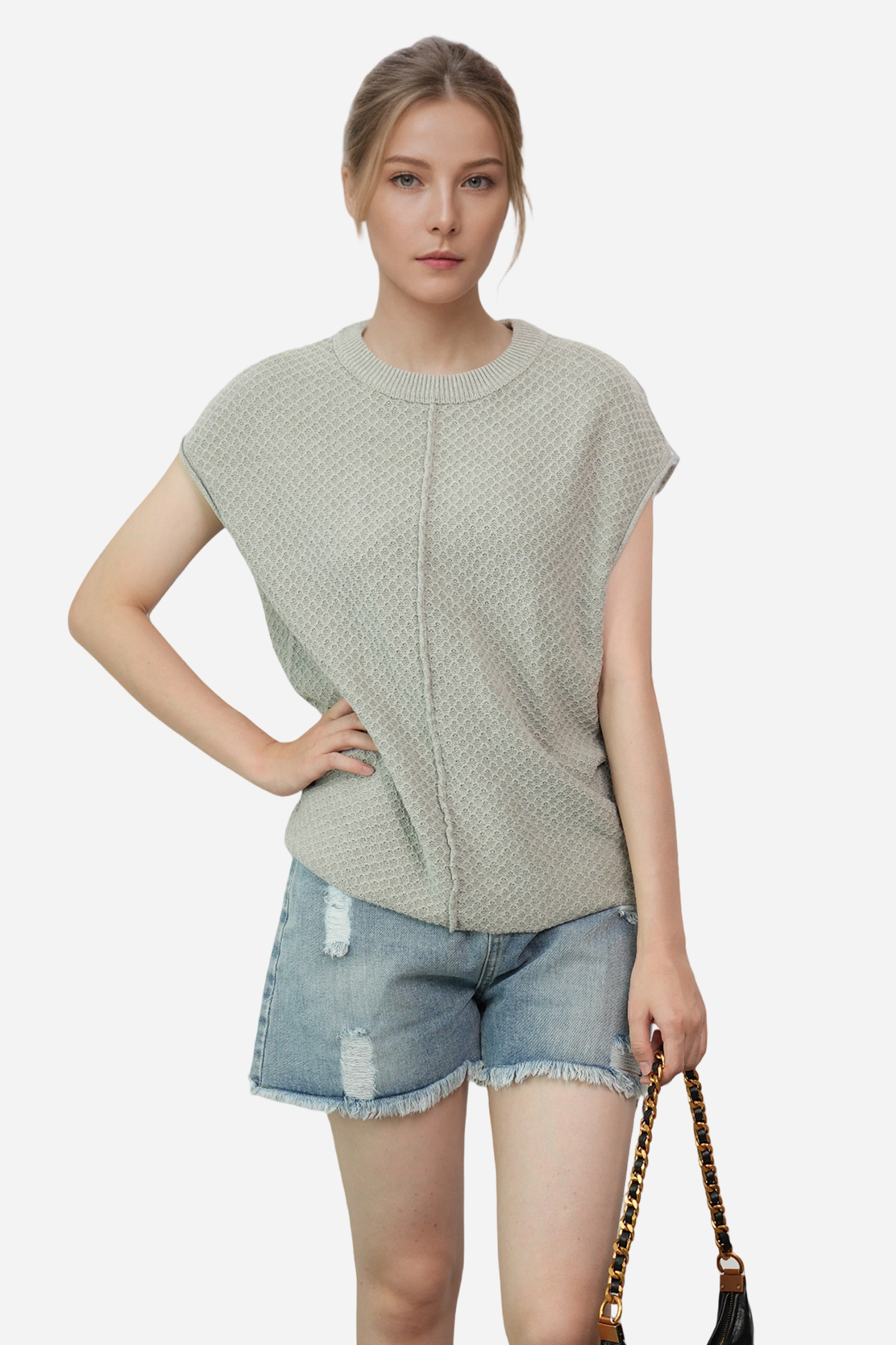 Lightweight Textured Short Sleeve Pullover Sweater