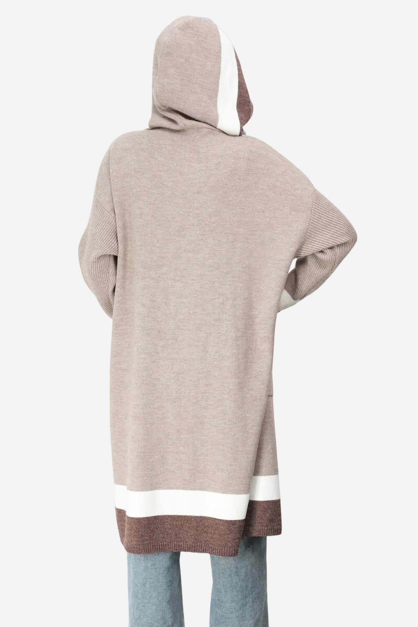 Open Front Color Block Long Cardigan Knit Sweaters